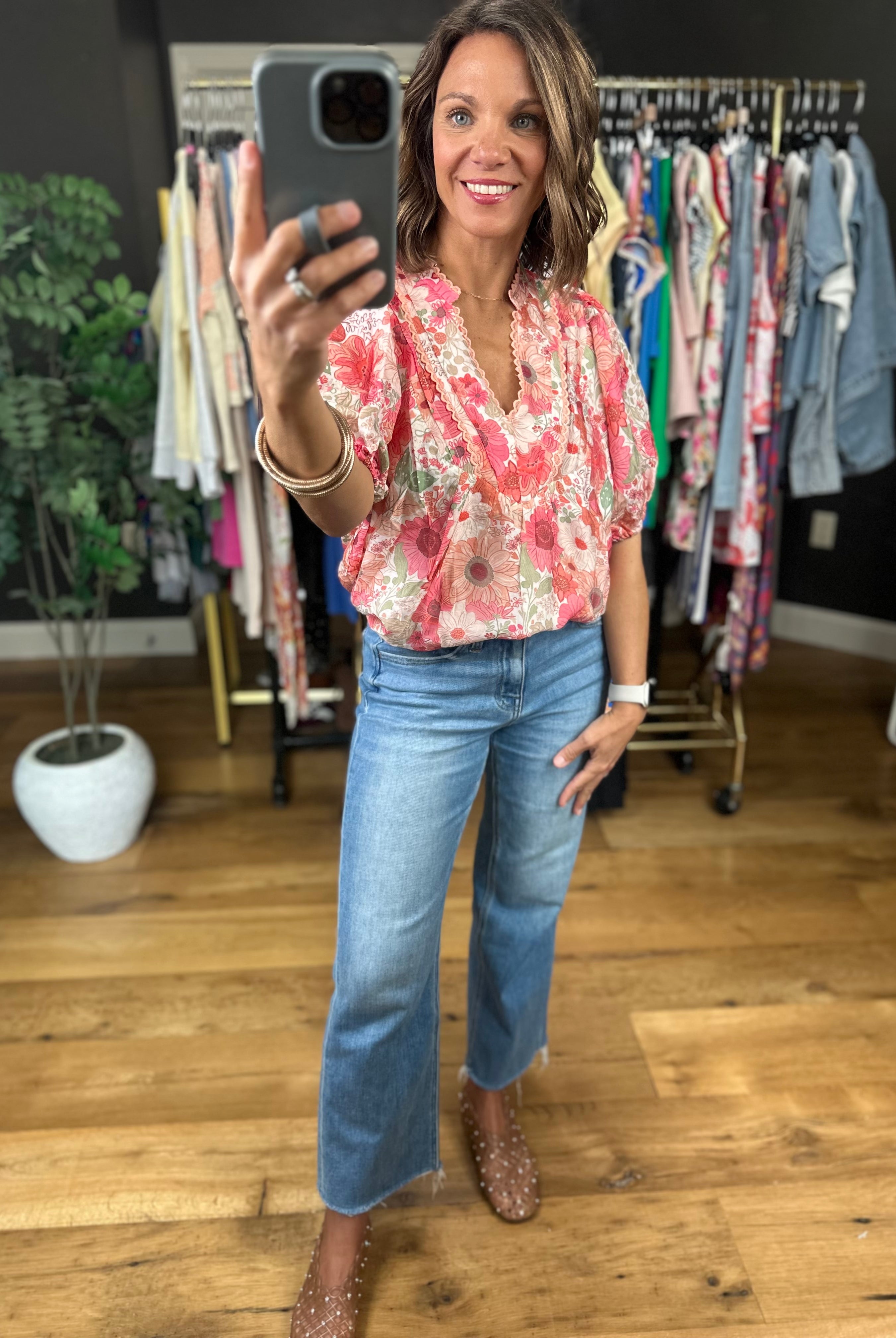 Colors In The Wind Floral Top-Short Sleeves-Umgee-Anna Kaytes Boutique, Women's Fashion Boutique in Grinnell, Iowa