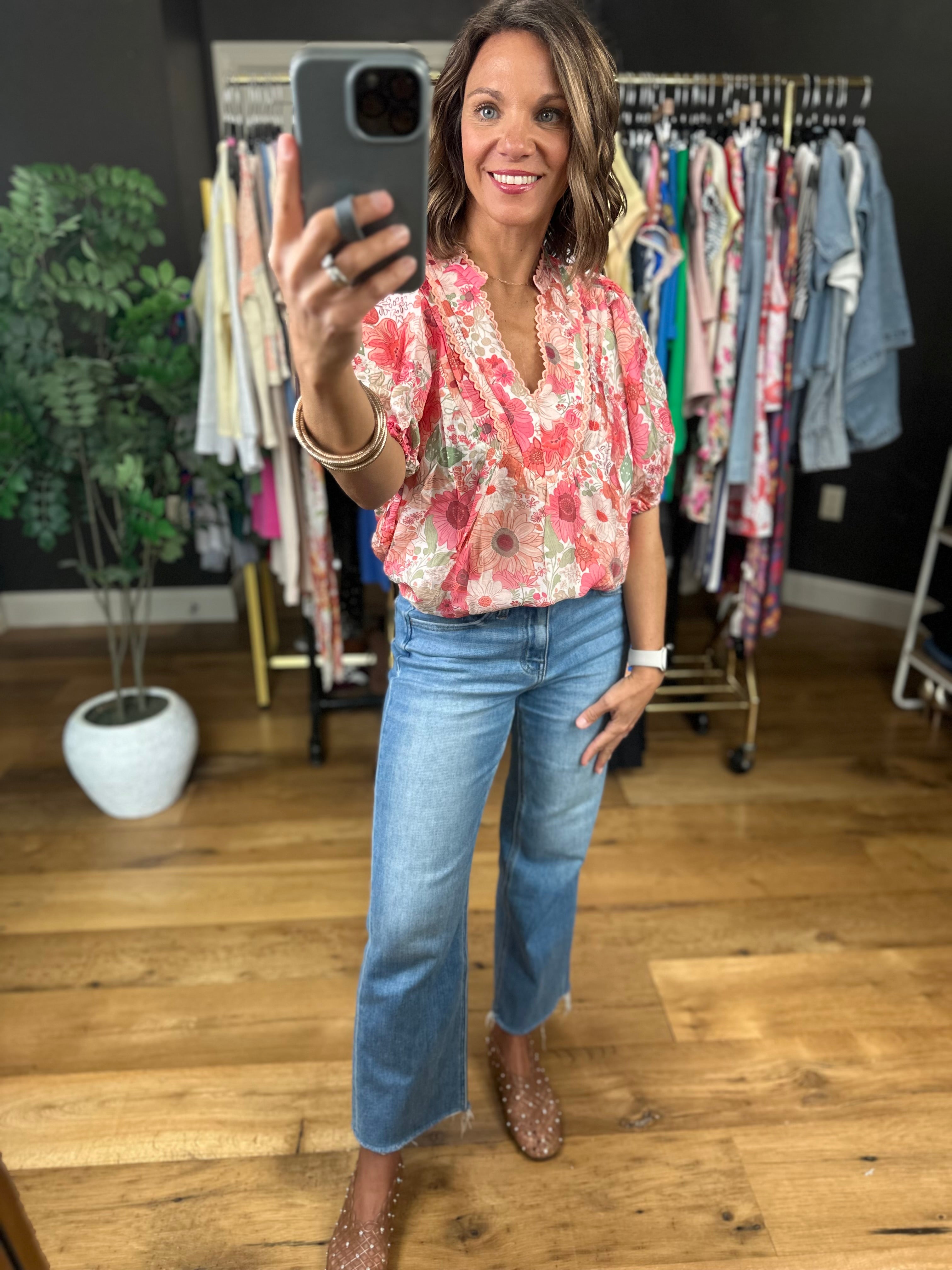 Colors In The Wind Floral Top-Short Sleeves-Umgee-Anna Kaytes Boutique, Women's Fashion Boutique in Grinnell, Iowa