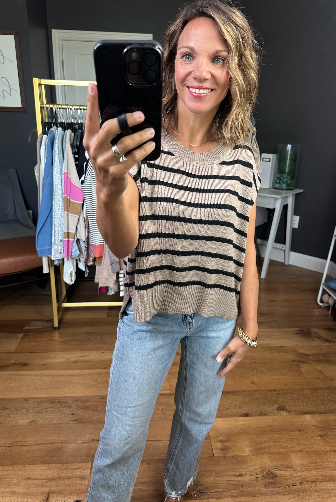 Anything In the World Striped Cap-Sleeve Knit Top - Multiple Options-Entro-Anna Kaytes Boutique, Women's Fashion Boutique in Grinnell, Iowa