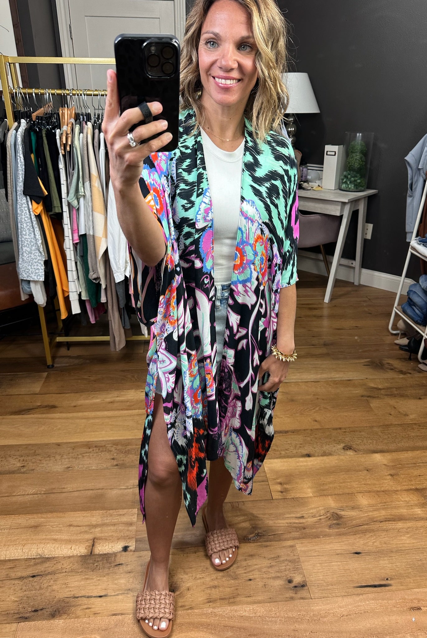 Making My Way Patterned Kimono - Black Multi-Kimonos-Urbanista 25u2299-Anna Kaytes Boutique, Women's Fashion Boutique in Grinnell, Iowa