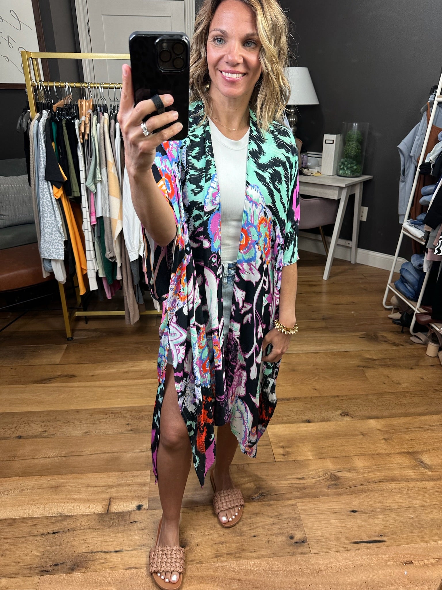 Making My Way Patterned Kimono - Black Multi-Kimonos-Urbanista 25u2299-Anna Kaytes Boutique, Women's Fashion Boutique in Grinnell, Iowa