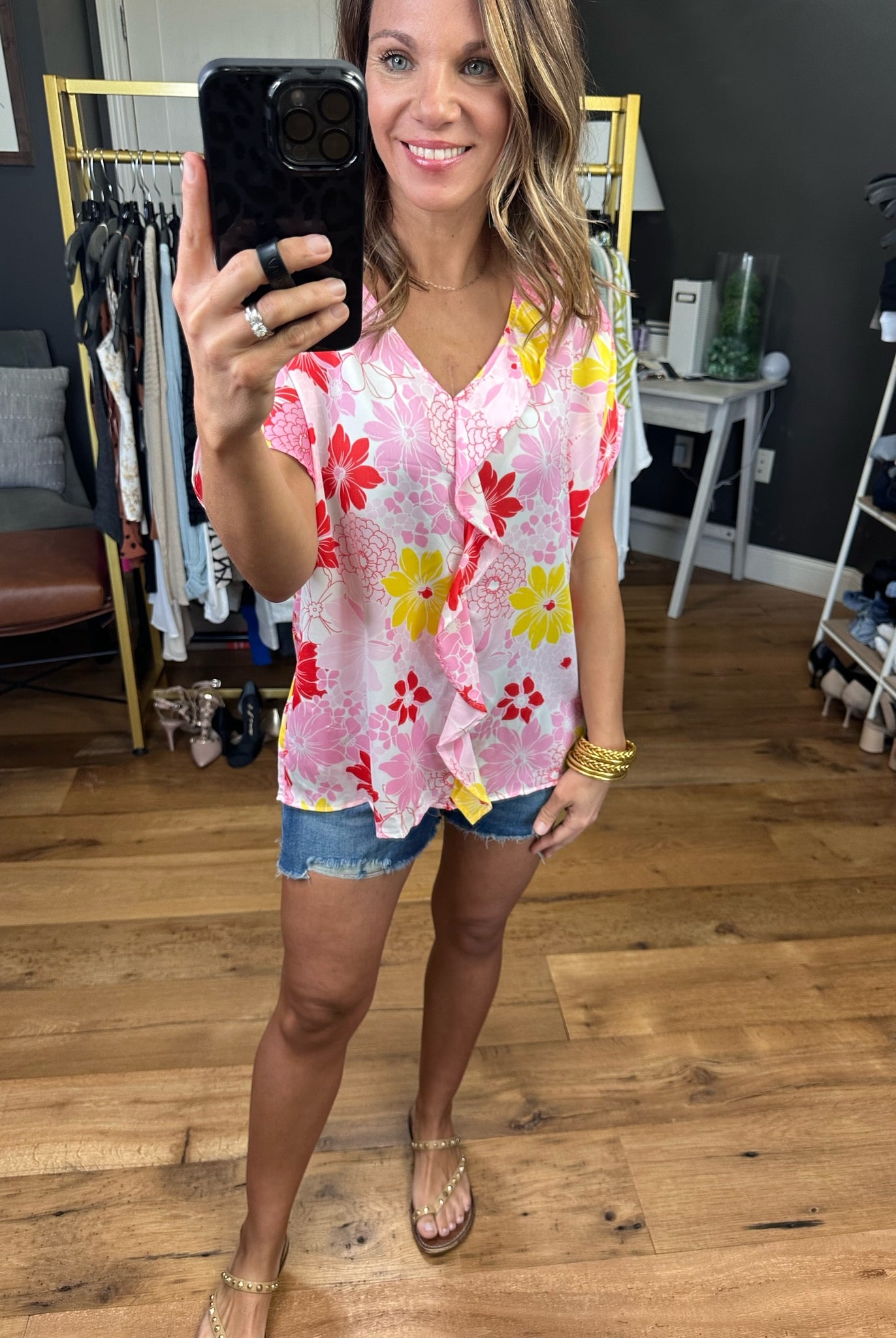 Feeling Bold Floral Top With Flutter Detail - Multiple Options-Short Sleeves-Entro 7002-Anna Kaytes Boutique, Women's Fashion Boutique in Grinnell, Iowa