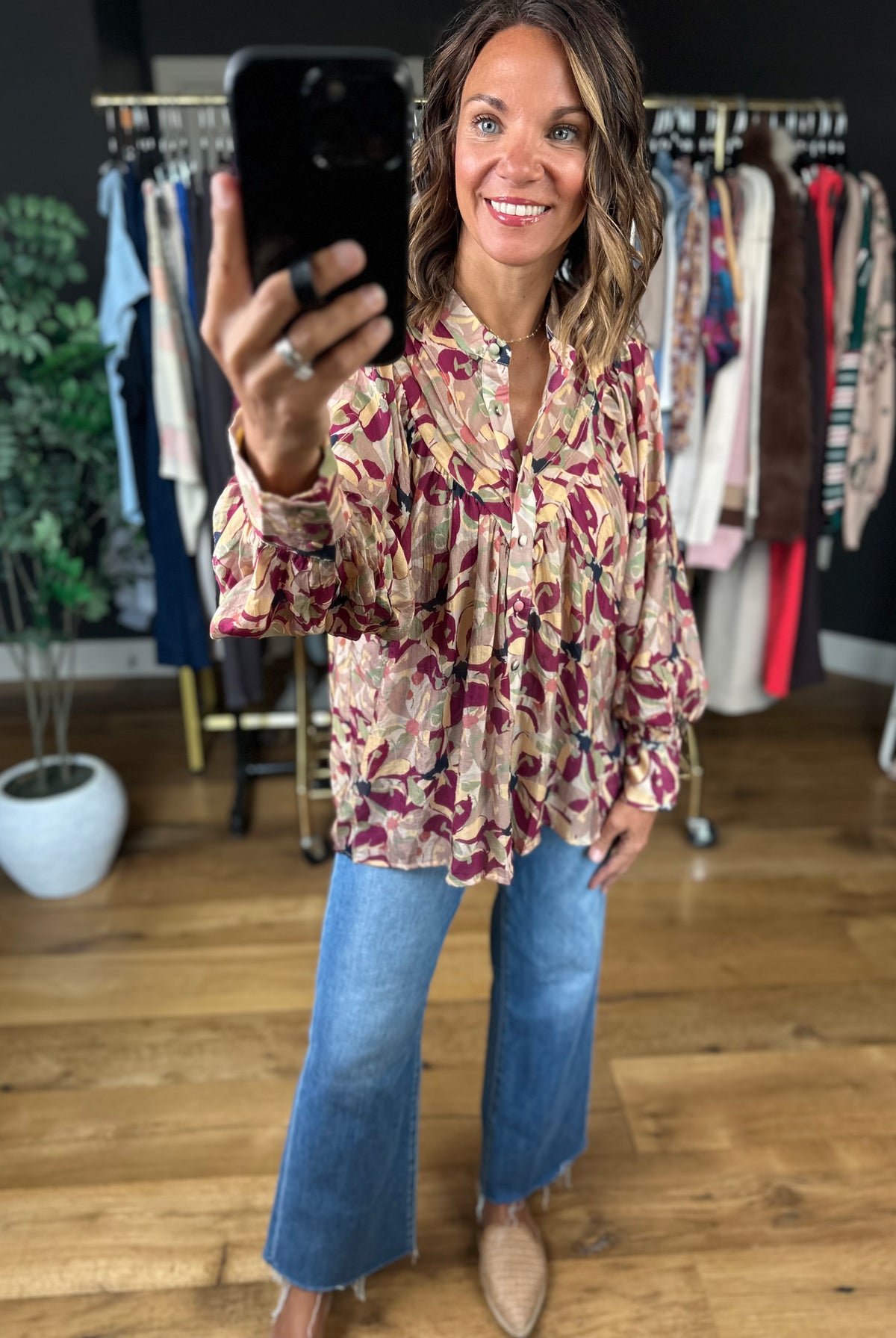 Time Goes By Patterned Top-Long Sleeves-ee:some-Anna Kaytes Boutique, Women's Fashion Boutique in Grinnell, Iowa