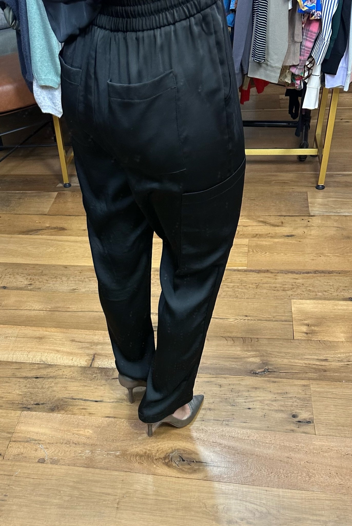 Go My Way Satin High-Waisted Pant - Black-Pants-Skies Are Blue 74145-Anna Kaytes Boutique, Women's Fashion Boutique in Grinnell, Iowa