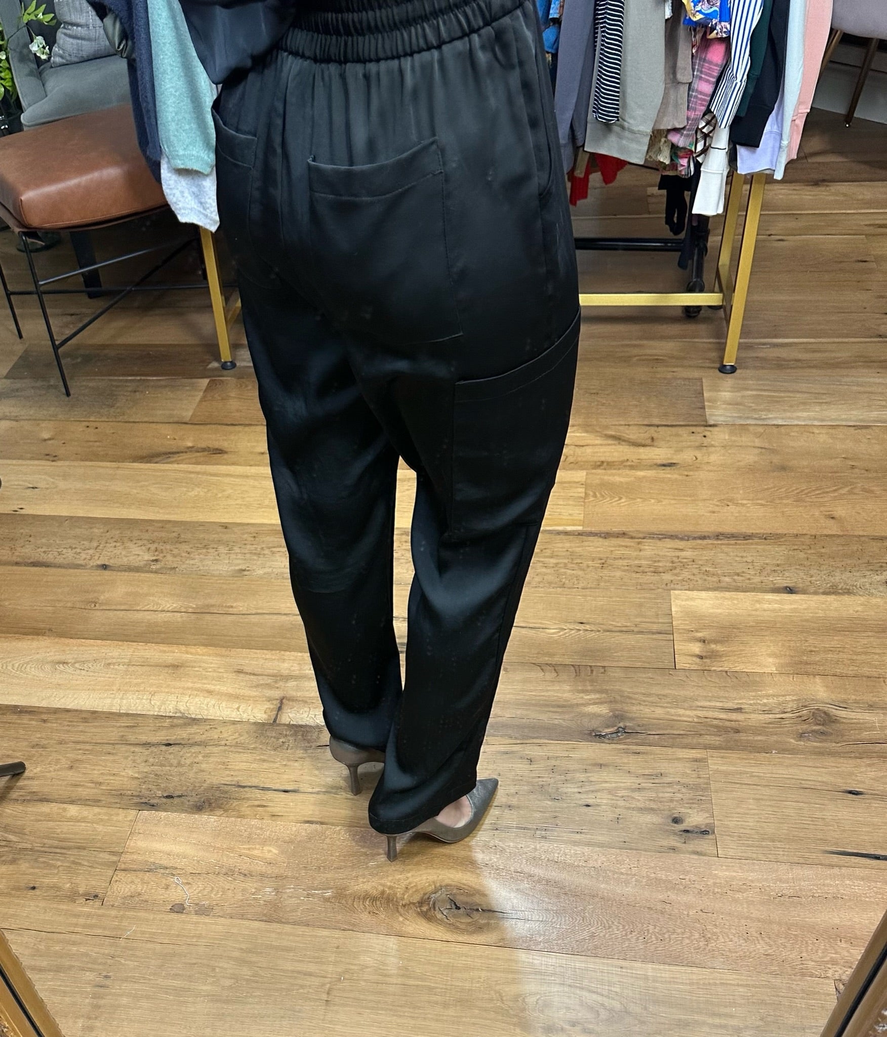 Go My Way Satin High-Waisted Pant - Black-Pants-Skies Are Blue 74145-Anna Kaytes Boutique, Women's Fashion Boutique in Grinnell, Iowa