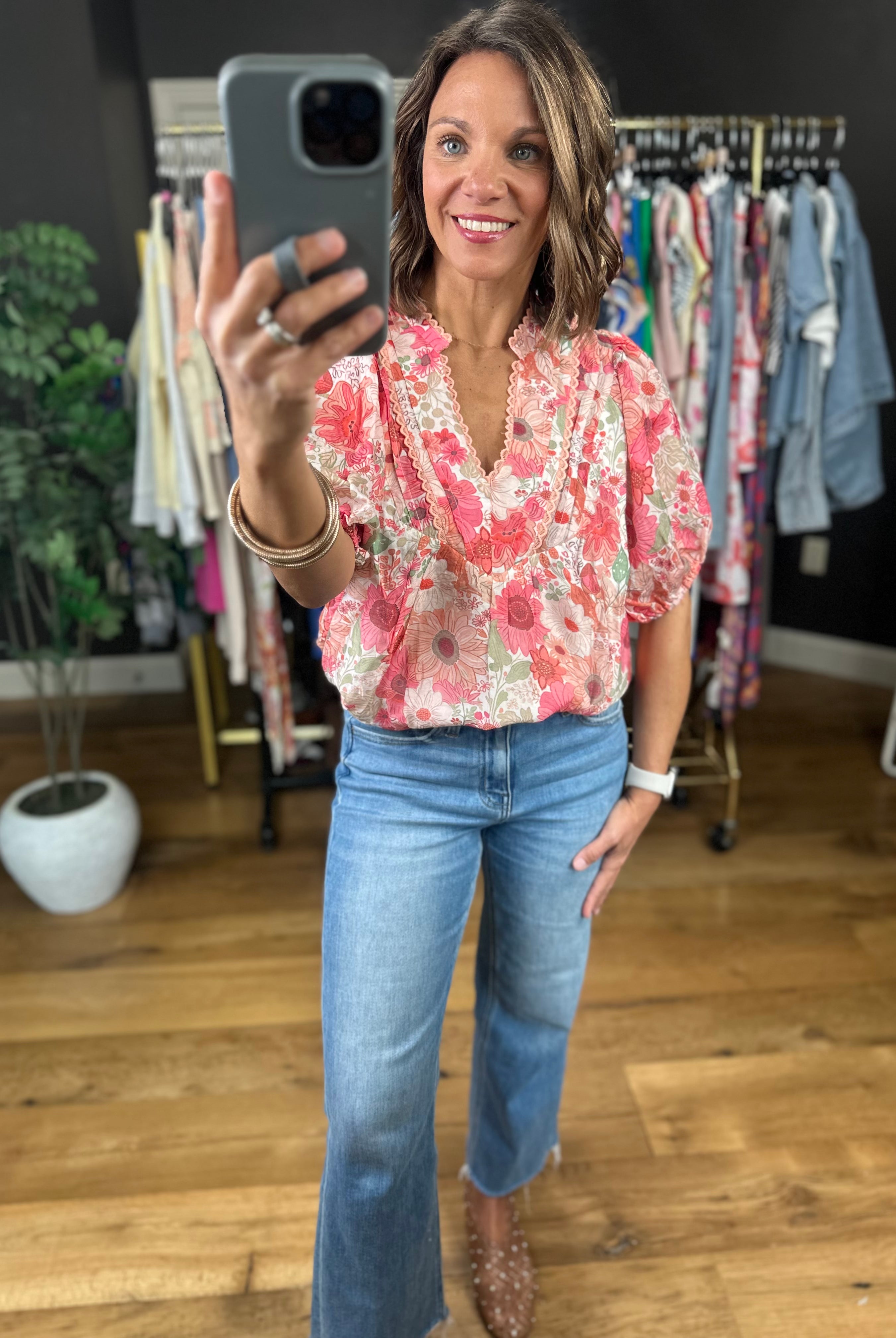Colors In The Wind Floral Top-Short Sleeves-Umgee-Anna Kaytes Boutique, Women's Fashion Boutique in Grinnell, Iowa
