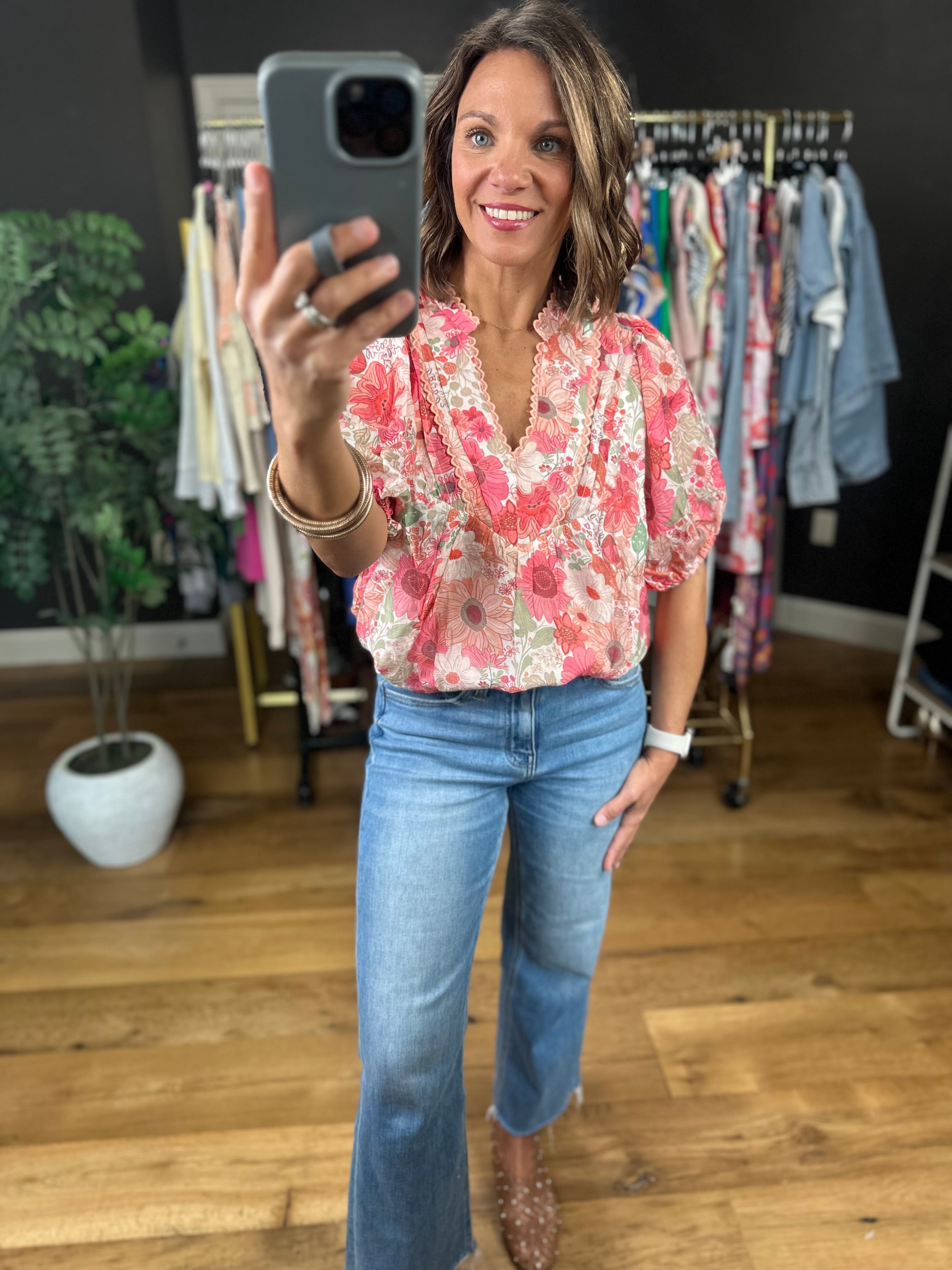 Colors In The Wind Floral Top-Short Sleeves-Umgee-Anna Kaytes Boutique, Women's Fashion Boutique in Grinnell, Iowa