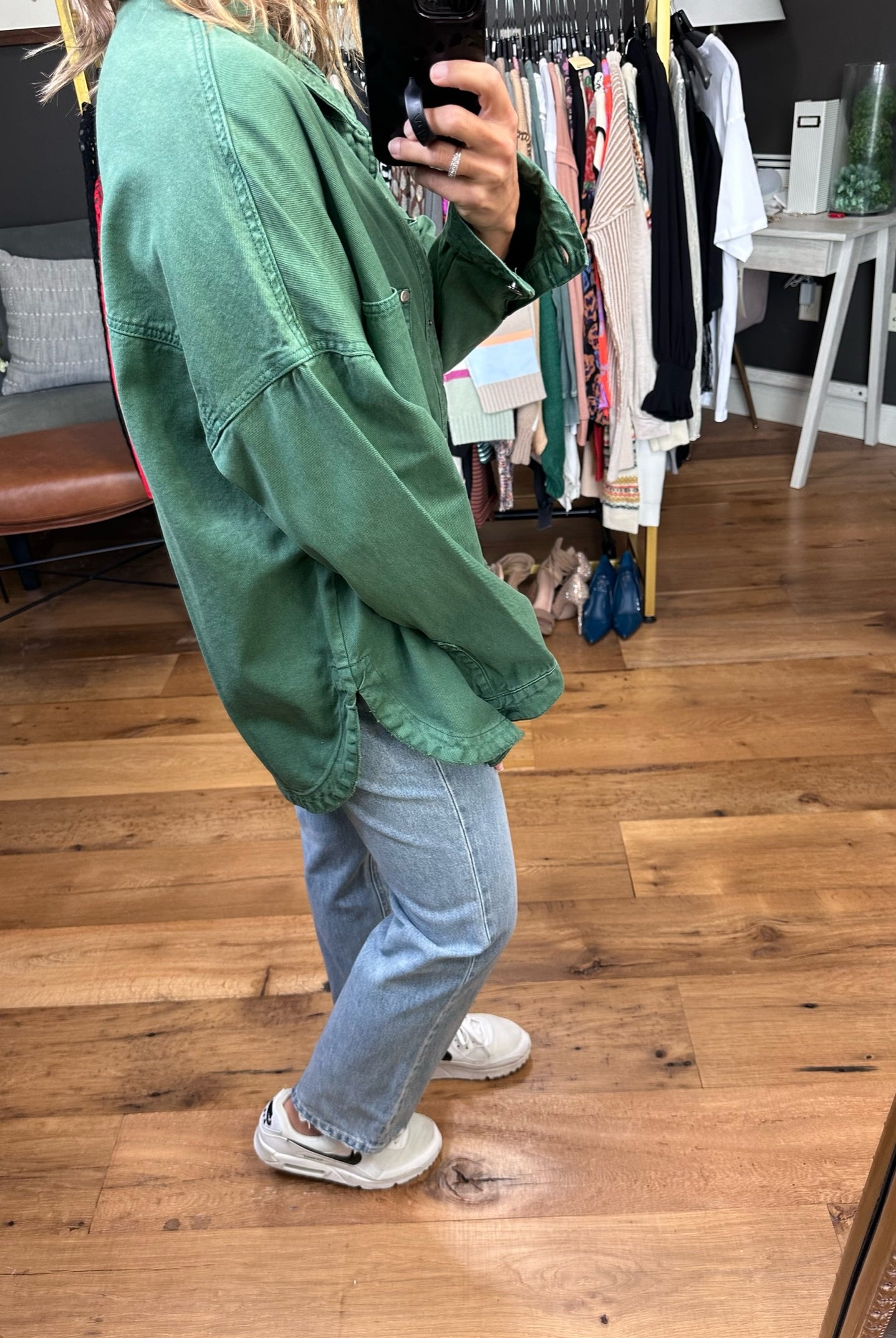 Need A Break Oversized Denim Shacket - Green-Jackets-Bucketlist IJ3010-Anna Kaytes Boutique, Women's Fashion Boutique in Grinnell, Iowa