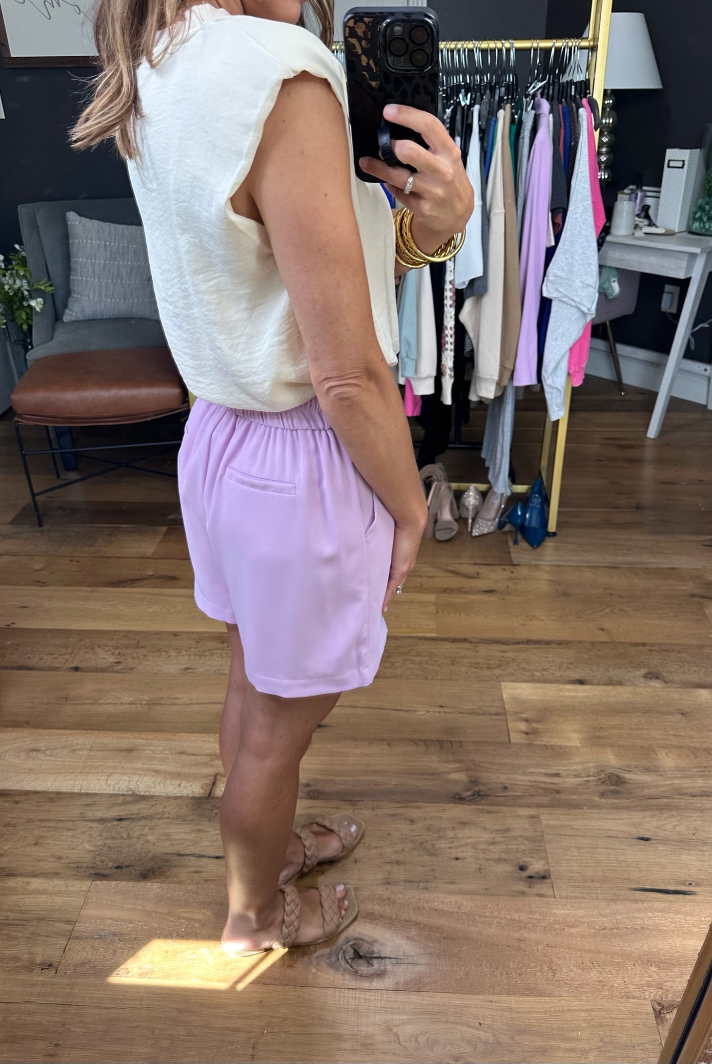 In The Skies High-Waisted Short - Lavender-Shorts-Skies Are Blue 73269-Anna Kaytes Boutique, Women's Fashion Boutique in Grinnell, Iowa