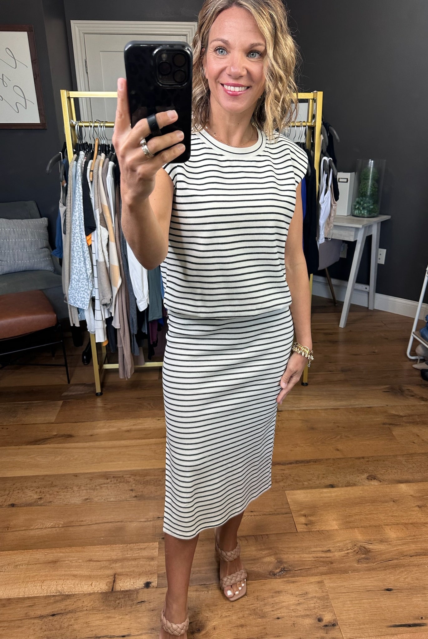 Heard Right Cap Sleeve Top + Side Slit Skirt Set - Ivory/Black-Skirts-Skies Are Blue-Anna Kaytes Boutique, Women's Fashion Boutique in Grinnell, Iowa