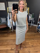 Heard Right Cap Sleeve Top + Side Slit Skirt Set - Ivory/Black-Skirts-Skies Are Blue-Anna Kaytes Boutique, Women's Fashion Boutique in Grinnell, Iowa