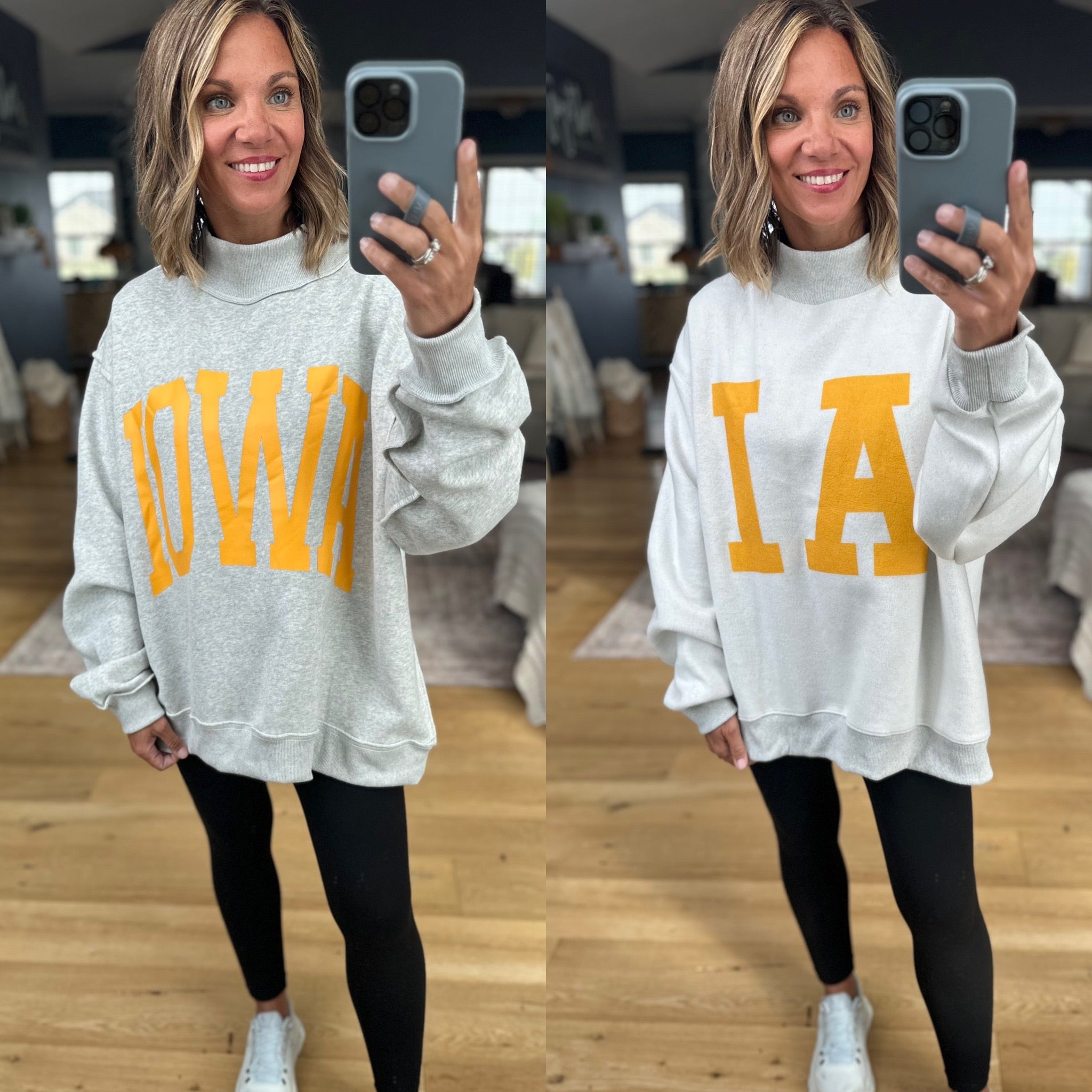 IOWA Reversible Mock-Neck Sweatshirt-Bucketlist-Anna Kaytes Boutique, Women's Fashion Boutique in Grinnell, Iowa
