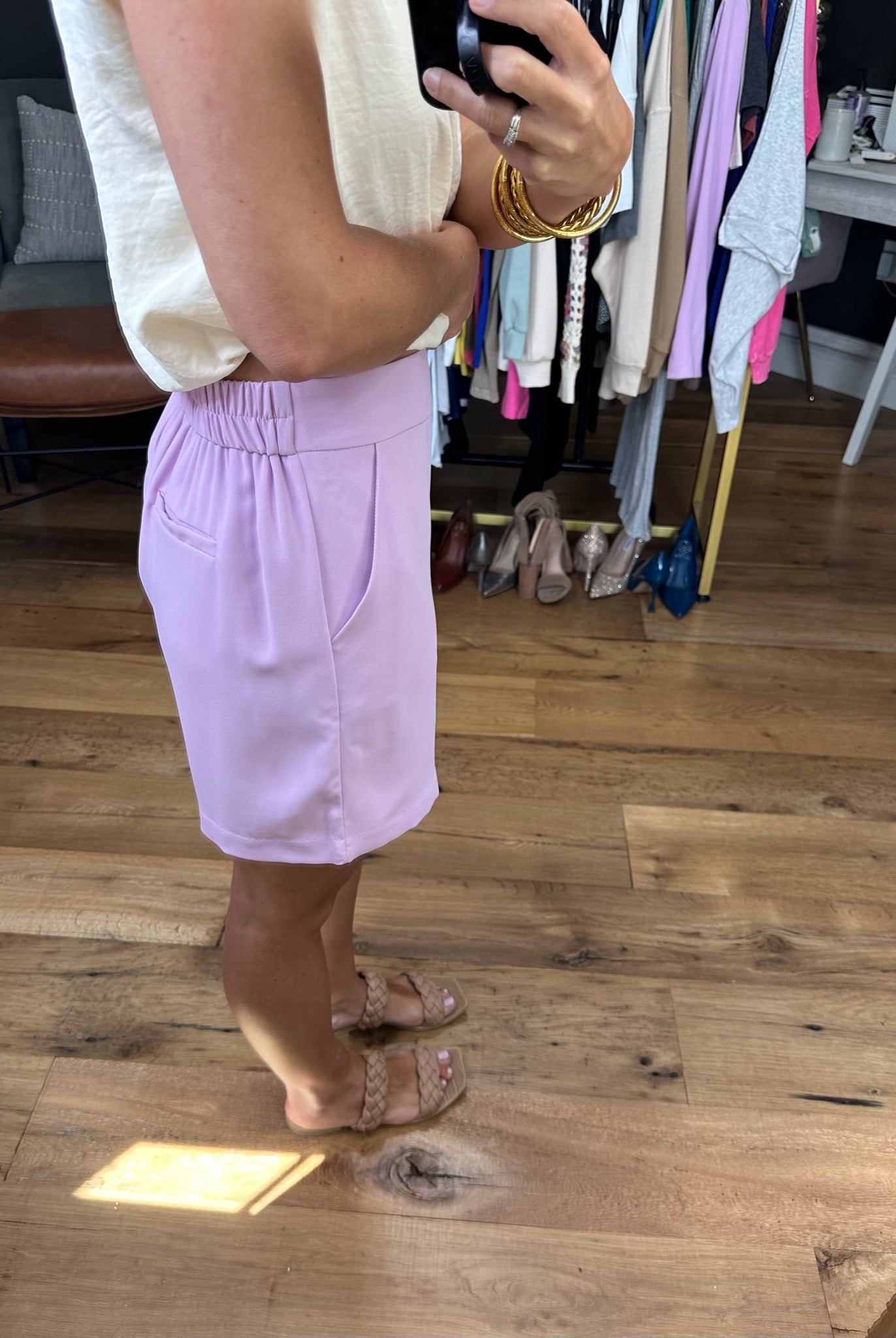 In The Skies High-Waisted Short - Lavender-Shorts-Skies Are Blue 73269-Anna Kaytes Boutique, Women's Fashion Boutique in Grinnell, Iowa