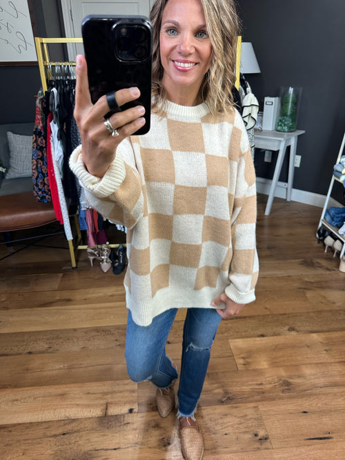 In Good Time Checkered Knit Sweater - Cream Taupe-Wishlist WL23-8064-Anna Kaytes Boutique, Women's Fashion Boutique in Grinnell, Iowa