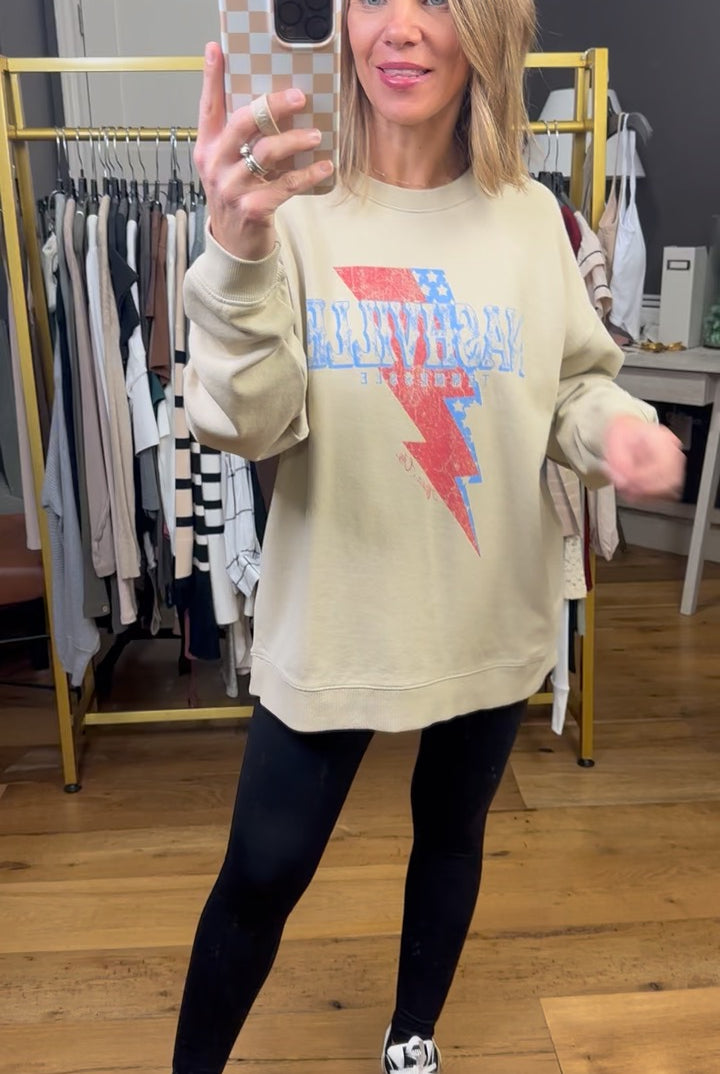 Nashville Graphic Crew - Taupe-Tres Bien-Anna Kaytes Boutique, Women's Fashion Boutique in Grinnell, Iowa