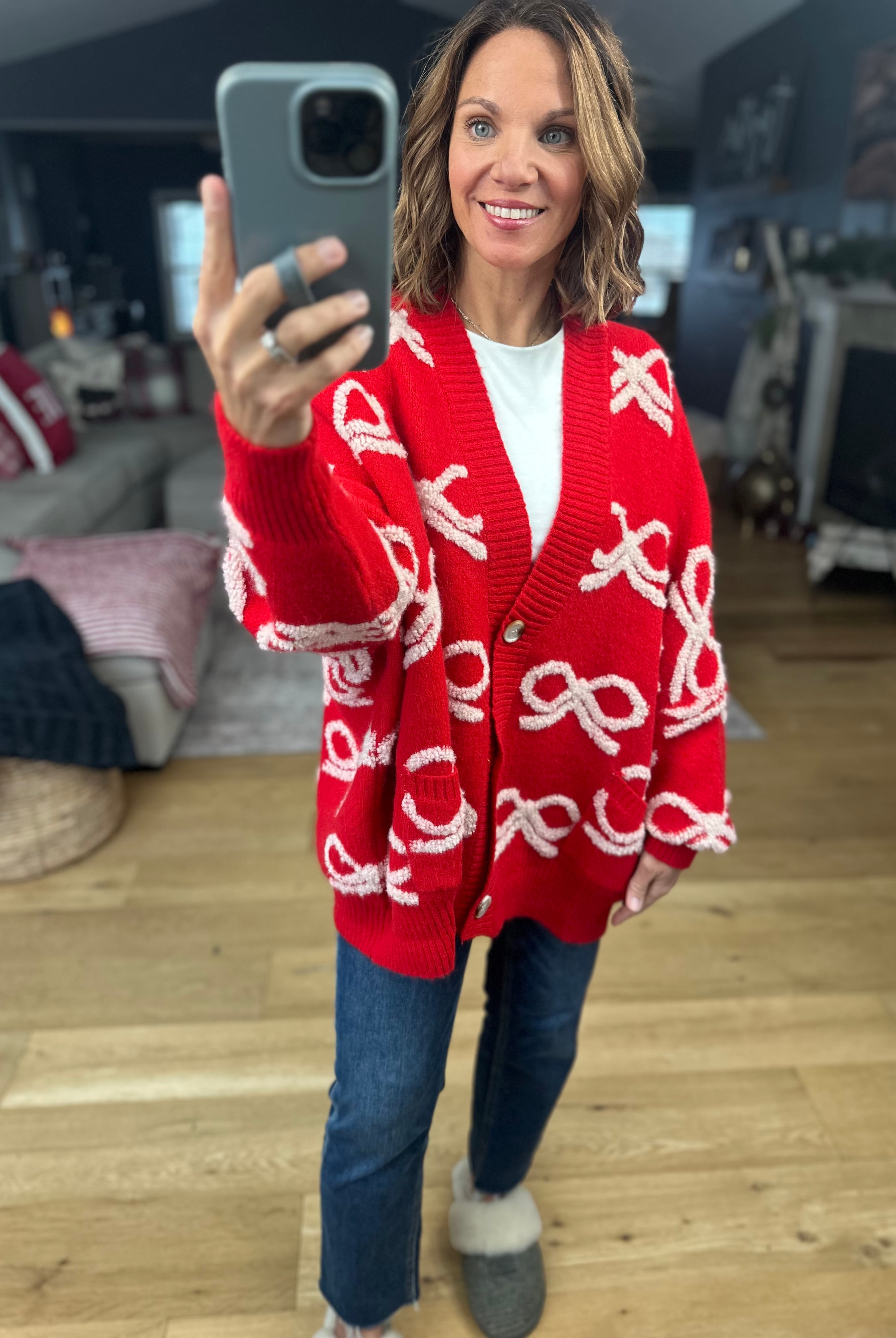 Tied With Love Bow-Detail Cardigan-Sweaters-Bucketlist-Anna Kaytes Boutique, Women's Fashion Boutique in Grinnell, Iowa