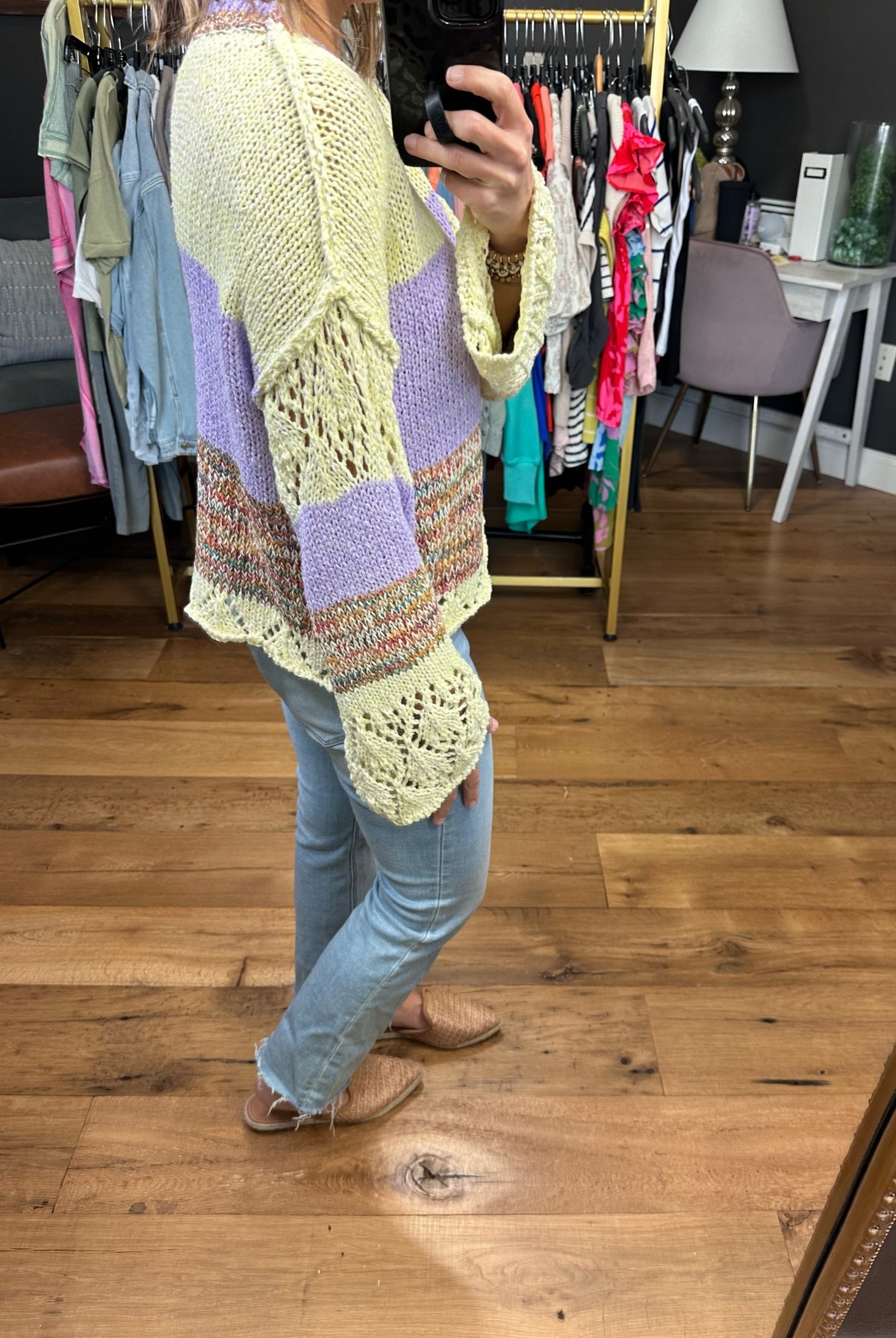 Heaven Sent Crochet Hem Knit Sweater - Lavender-Sweaters-Entro T21715-Anna Kaytes Boutique, Women's Fashion Boutique in Grinnell, Iowa