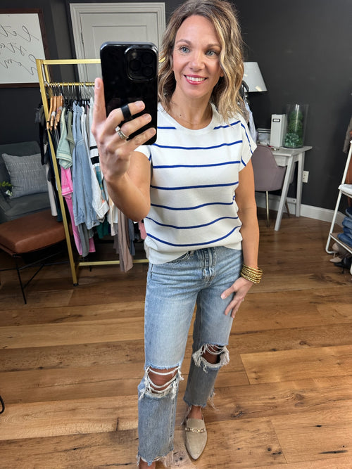 Fingers Crossed Striped Top - Ivory/Navy-Staccato 54583-Anna Kaytes Boutique, Women's Fashion Boutique in Grinnell, Iowa