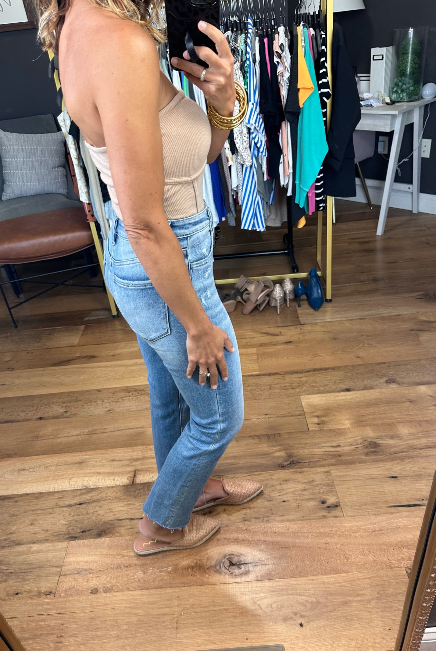 Don't Blame Me Strapless Bodysuit - Latte-Bodysuits-White Birch B24309XL-Anna Kaytes Boutique, Women's Fashion Boutique in Grinnell, Iowa