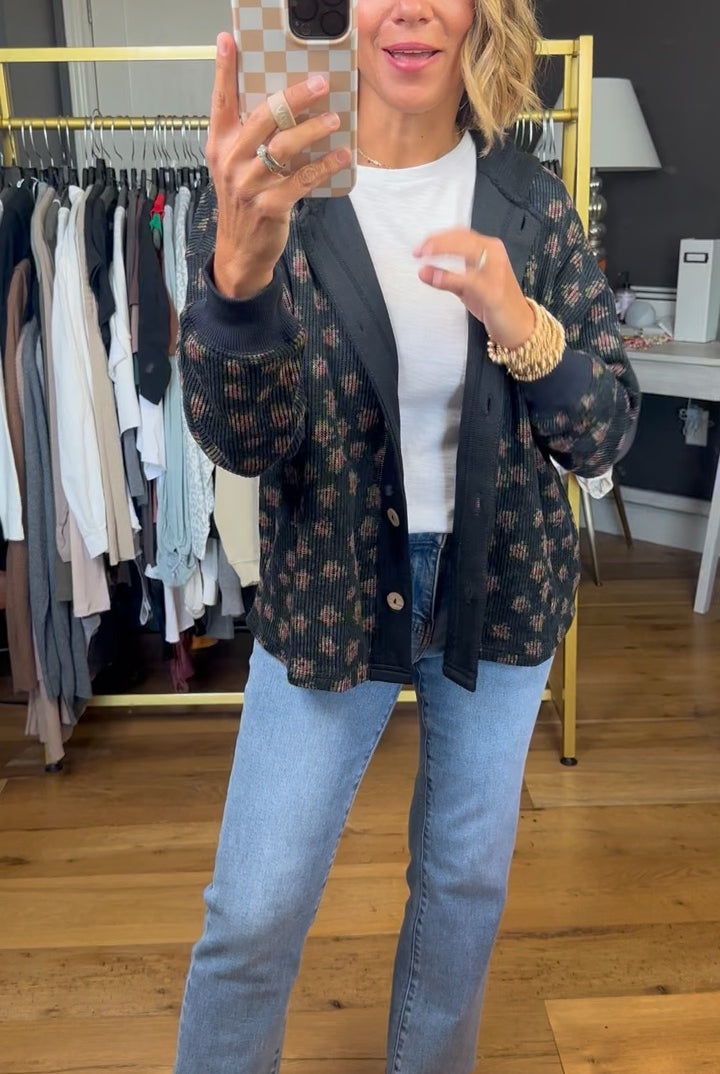 Spring Among Us Corded Floral Lightweight Jacket - Black-Aemi & Co-Anna Kaytes Boutique, Women's Fashion Boutique in Grinnell, Iowa