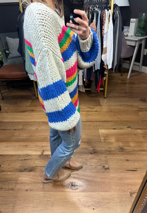 More Often Striped Chenille Knit Sweater - Blue Stripe-By Together W1062-Anna Kaytes Boutique, Women's Fashion Boutique in Grinnell, Iowa