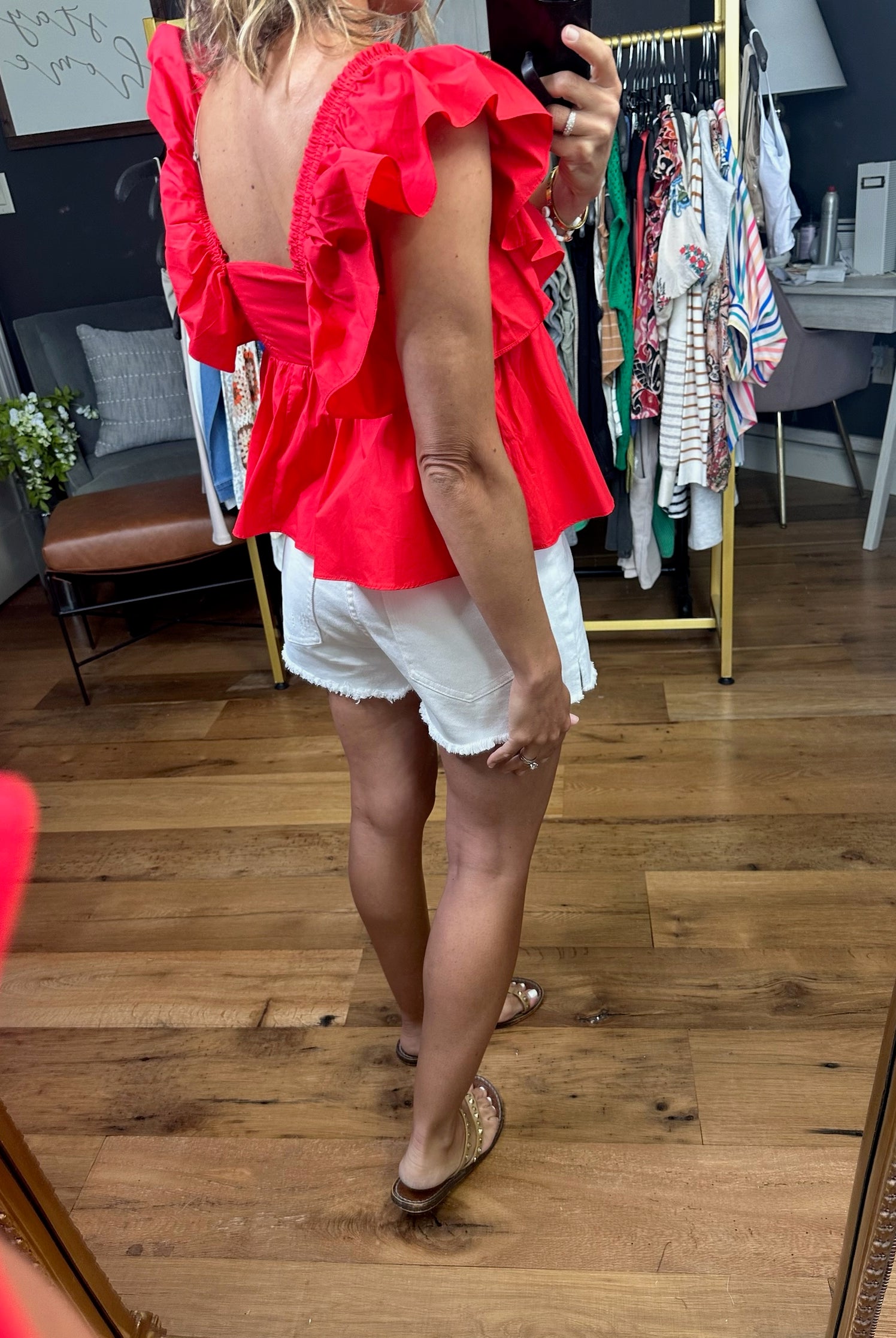 Paint the Town Babydoll Peplum Top - Red-Short Sleeves-Olivaceous-Anna Kaytes Boutique, Women's Fashion Boutique in Grinnell, Iowa