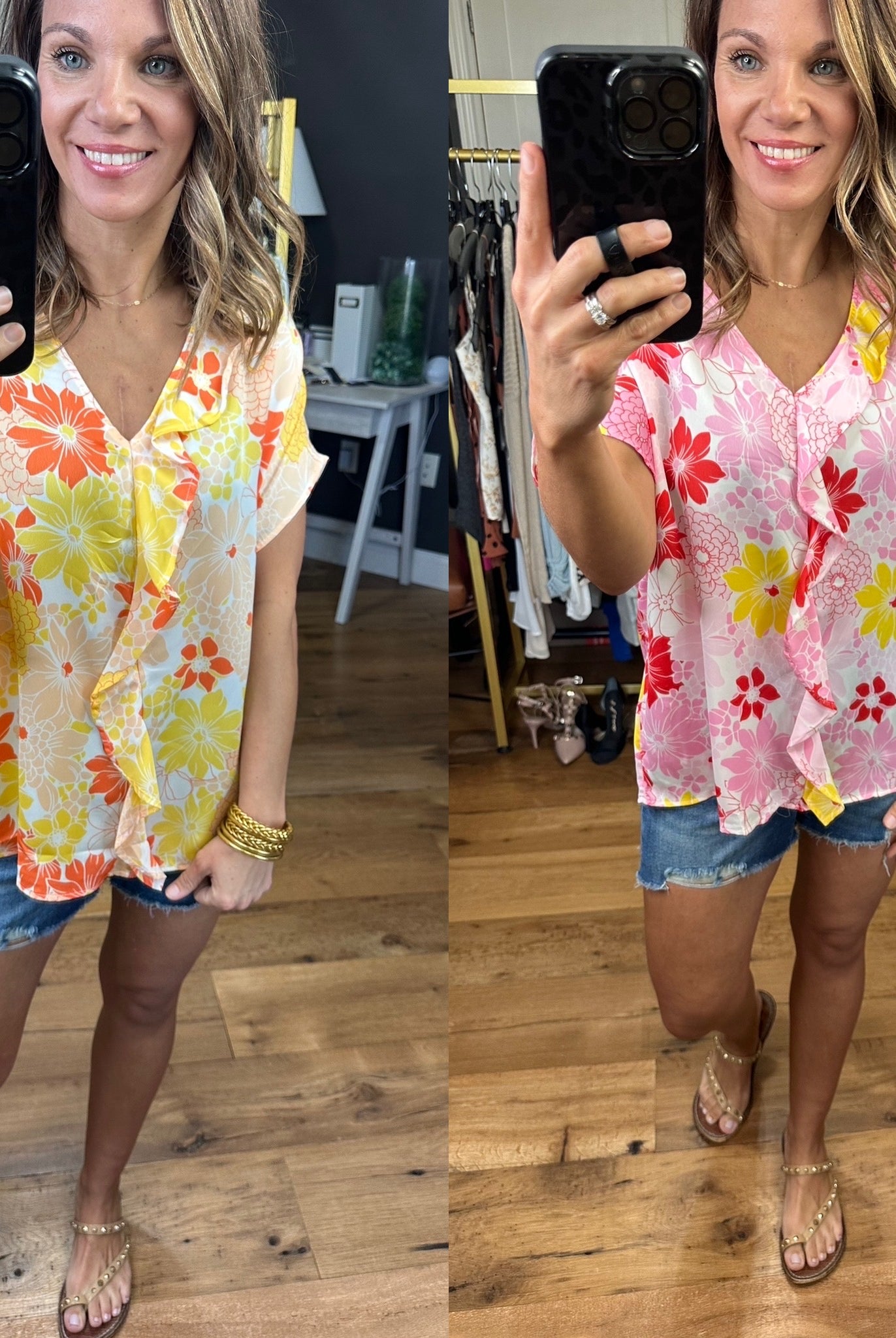 Feeling Bold Floral Top With Flutter Detail - Multiple Options-Short Sleeves-Entro 7002-Anna Kaytes Boutique, Women's Fashion Boutique in Grinnell, Iowa