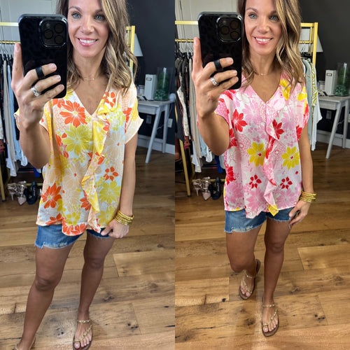 Feeling Bold Floral Top With Flutter Detail - Multiple Options-Entro 7002-Anna Kaytes Boutique, Women's Fashion Boutique in Grinnell, Iowa
