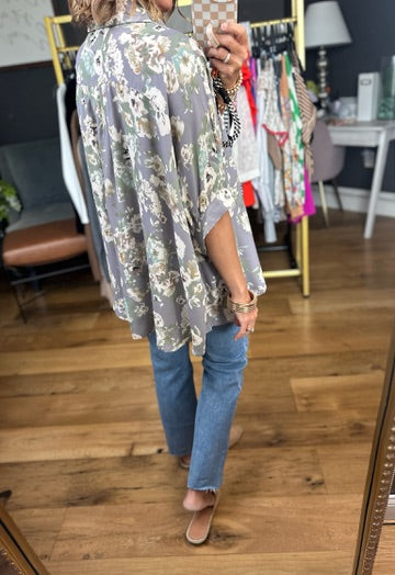 Kind Of Love Floral Button-Down Top - Grey-Eesome-Anna Kaytes Boutique, Women's Fashion Boutique in Grinnell, Iowa
