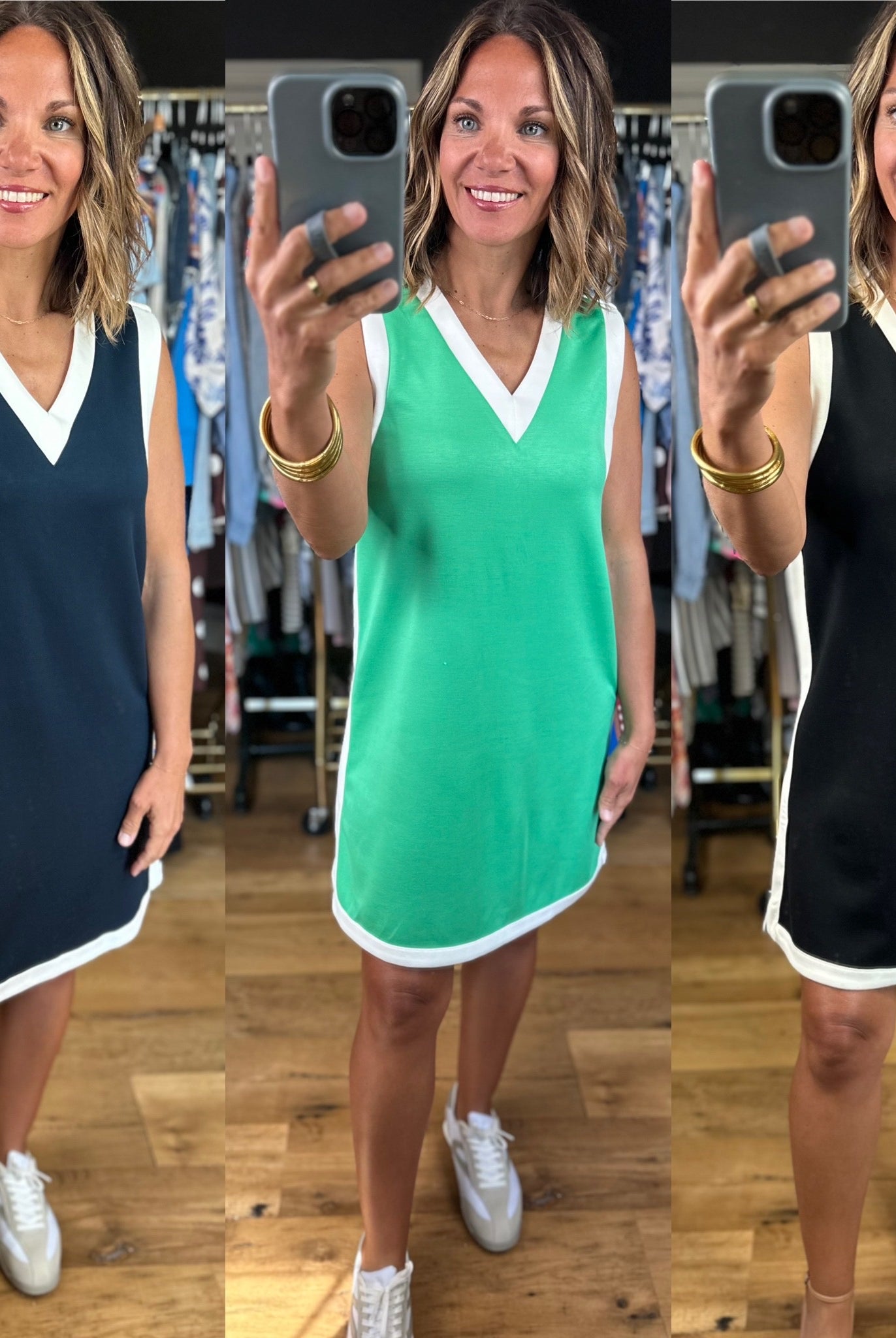 Good Energy Scuba V-Neck Dress-Dresses-Entro-Anna Kaytes Boutique, Women's Fashion Boutique in Grinnell, Iowa