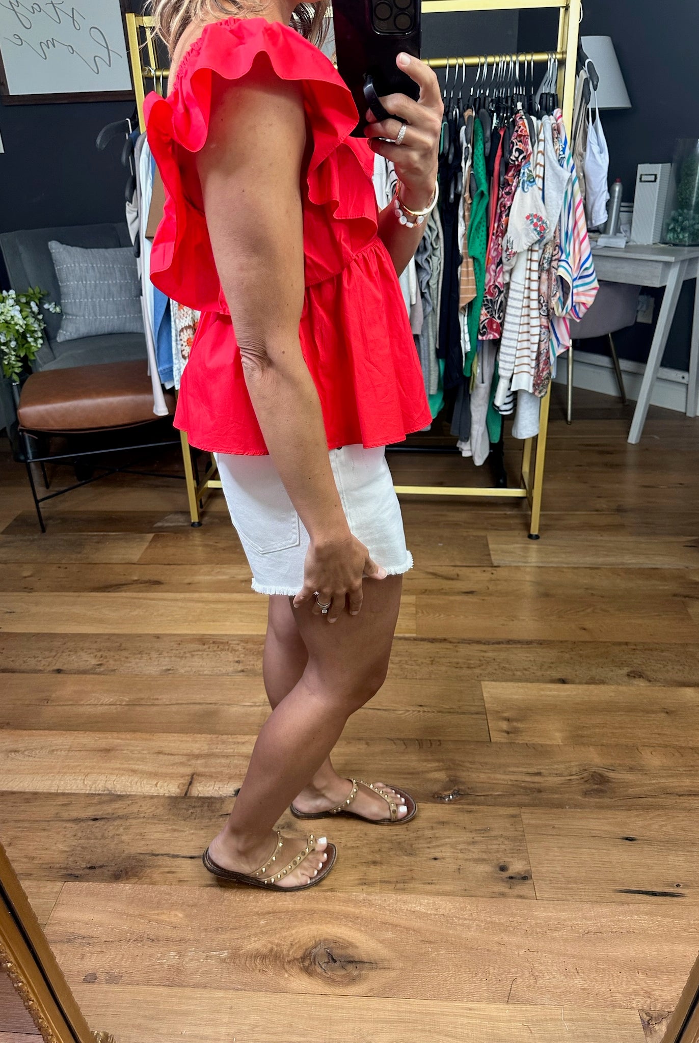 Paint the Town Babydoll Peplum Top - Red-Short Sleeves-Olivaceous-Anna Kaytes Boutique, Women's Fashion Boutique in Grinnell, Iowa