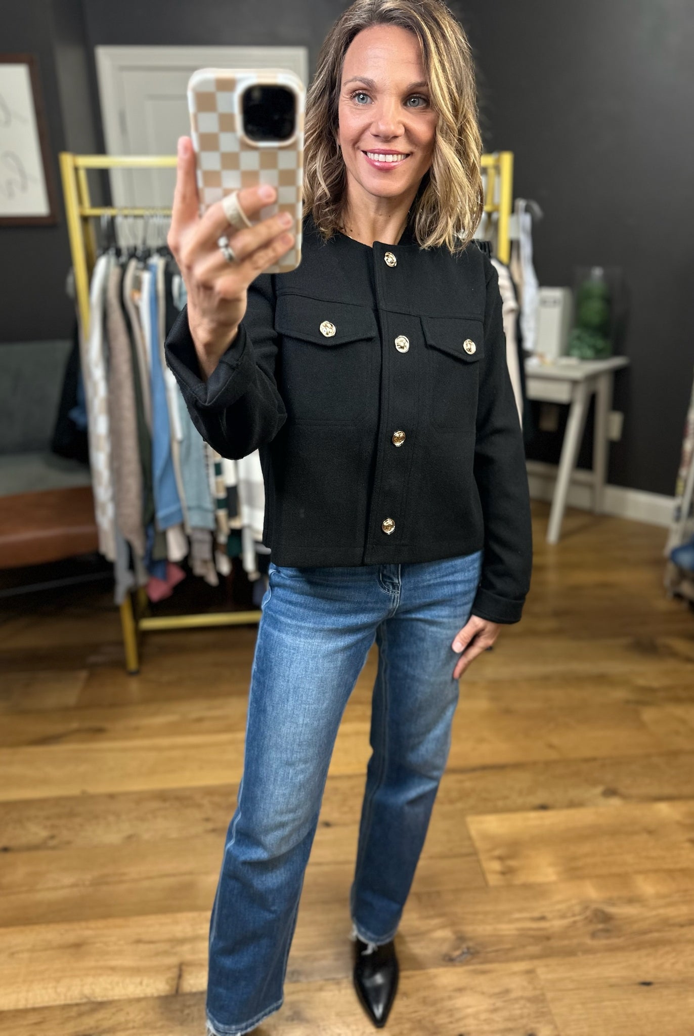 Moment In Time Button-Detail Jacket - Black-Entro-Anna Kaytes Boutique, Women's Fashion Boutique in Grinnell, Iowa