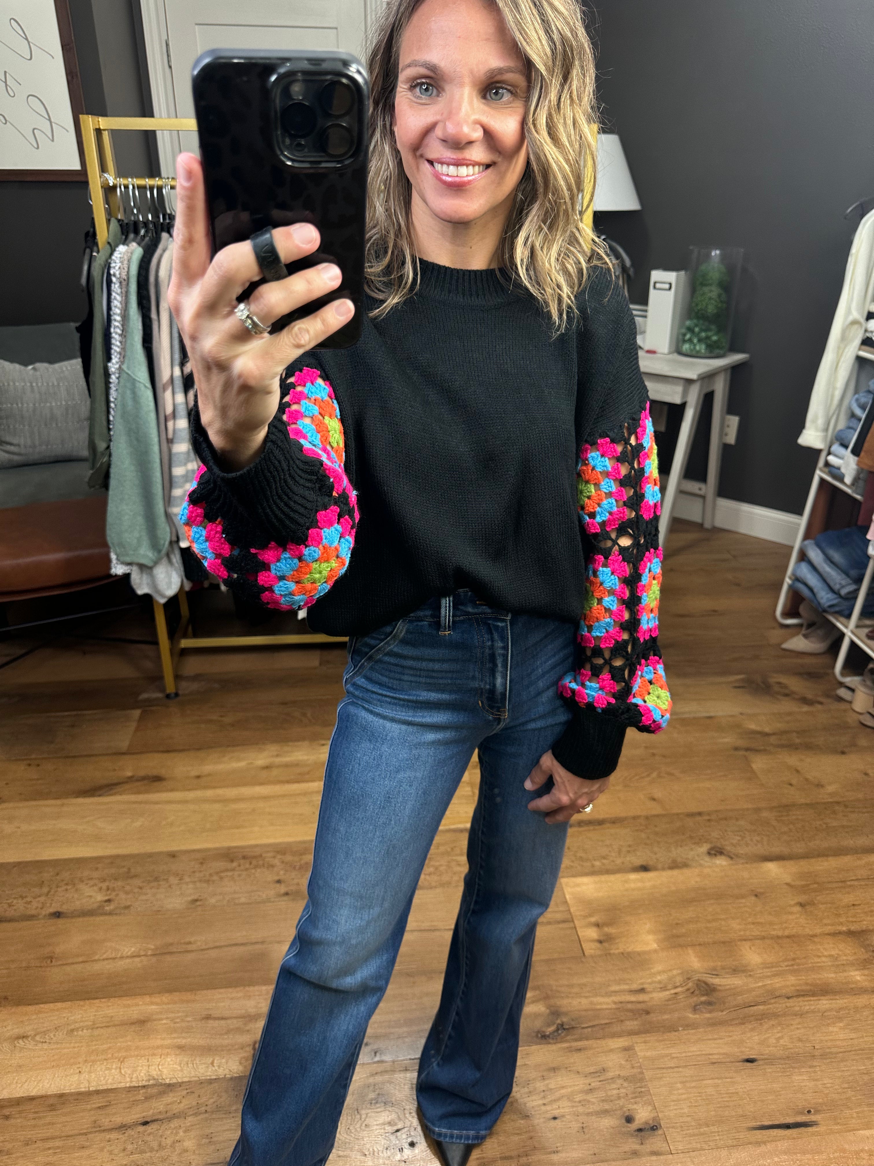 In The Better Days Crochet Detail Sweater - Black