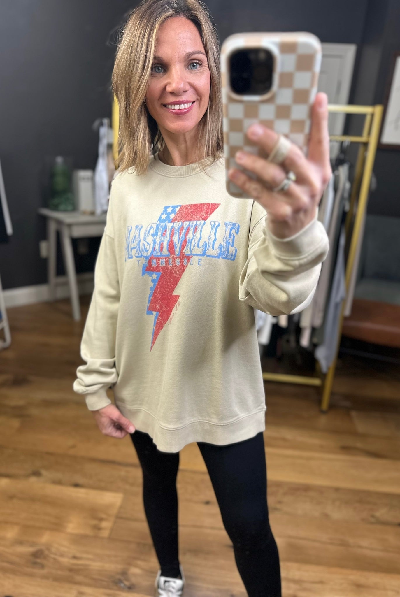 Nashville Graphic Crew - Taupe-Tres Bien-Anna Kaytes Boutique, Women's Fashion Boutique in Grinnell, Iowa