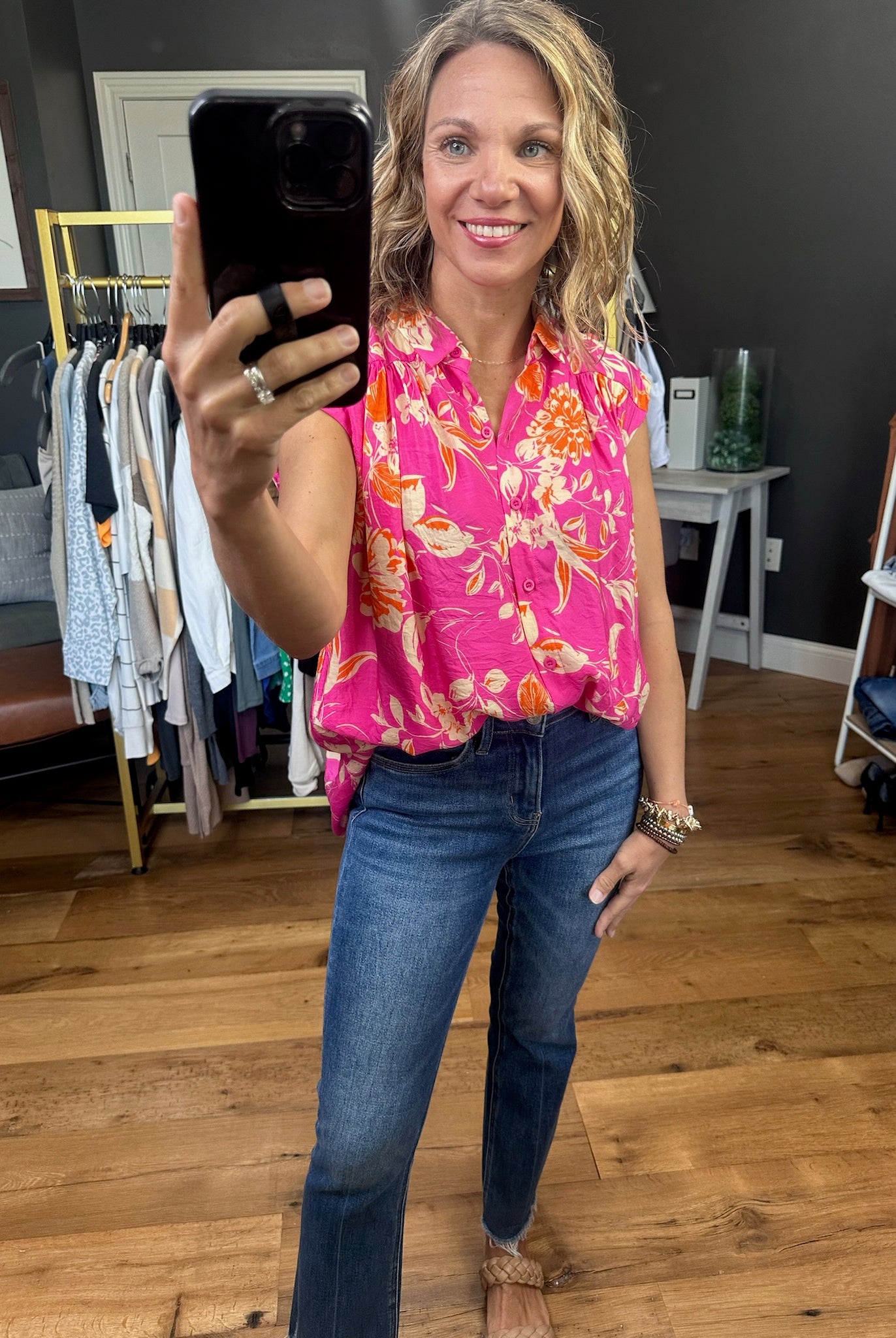 Lesson Learned Floral Top - Hot Pink Multi-Short Sleeves-Fate-Anna Kaytes Boutique, Women's Fashion Boutique in Grinnell, Iowa