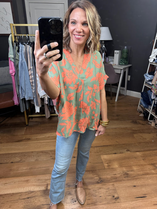 On The Horizon Floral V-Neck Top - Sage-Easel ET18732-Anna Kaytes Boutique, Women's Fashion Boutique in Grinnell, Iowa