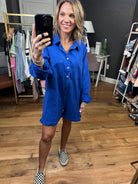 Broadway Babe Utility Button Romper - Blue-Rompers-Bucketlist IR5315-Anna Kaytes Boutique, Women's Fashion Boutique in Grinnell, Iowa
