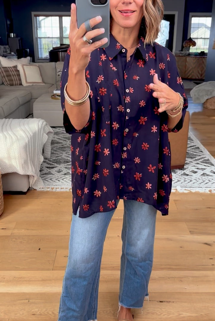 How Fall Feels Floral Oversized Button Down Top-Easel-Anna Kaytes Boutique, Women's Fashion Boutique in Grinnell, Iowa