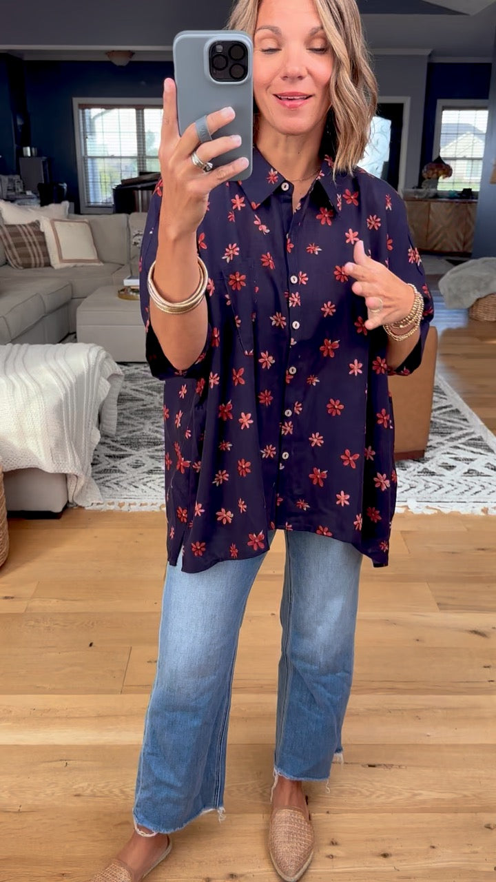 How Fall Feels Floral Oversized Button Down Top-Easel-Anna Kaytes Boutique, Women's Fashion Boutique in Grinnell, Iowa