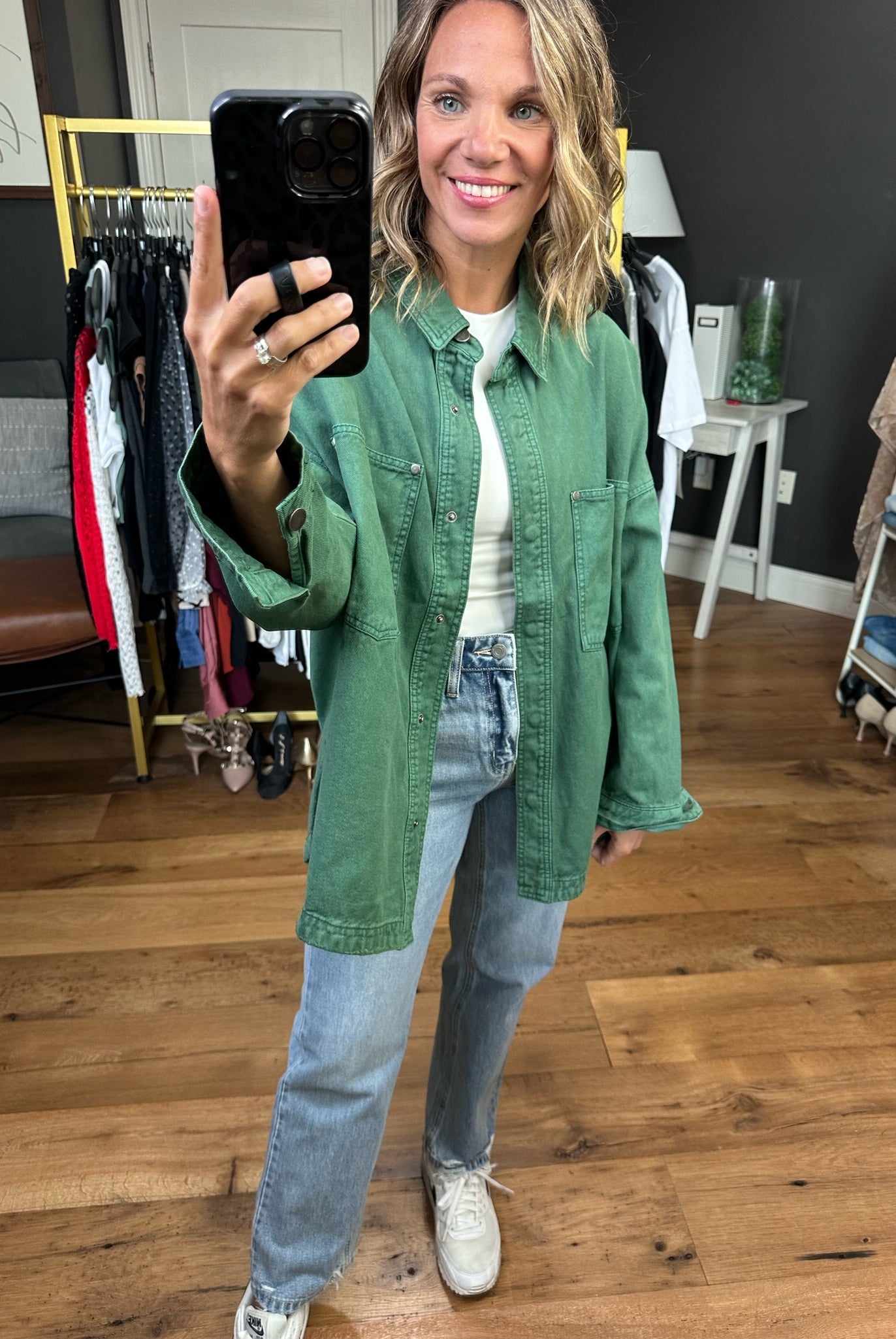 Need A Break Oversized Denim Shacket - Green-Jackets-Bucketlist IJ3010-Anna Kaytes Boutique, Women's Fashion Boutique in Grinnell, Iowa