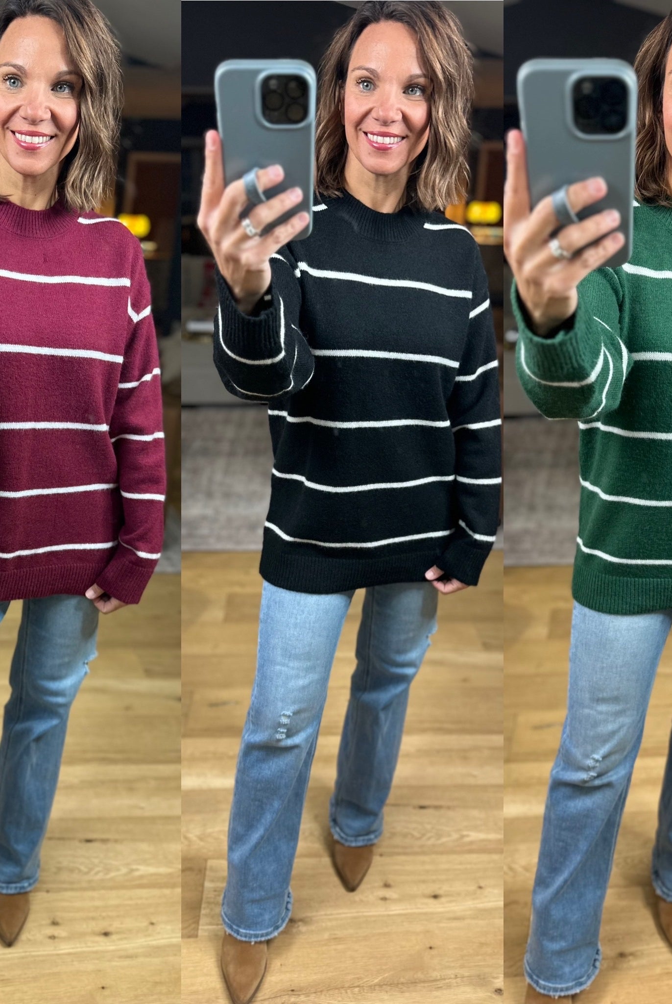 Up To You Striped Crew Sweater-Sweaters-Zenana-Anna Kaytes Boutique, Women's Fashion Boutique in Grinnell, Iowa