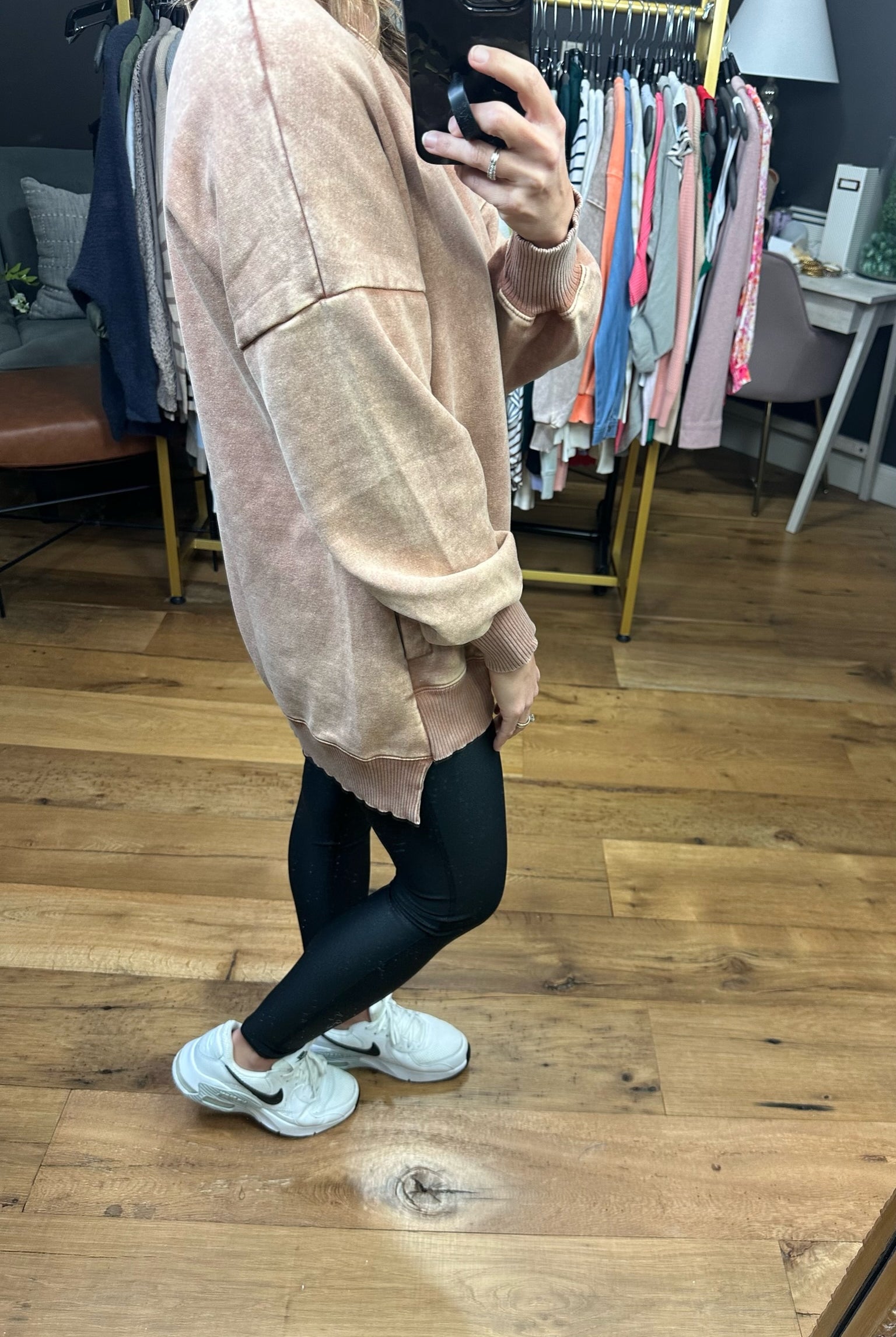 Interested To See Mineral Wash Pocket Crewneck Sweatshirt - Rust-Sweaters-Zenana OTW-4552y-Anna Kaytes Boutique, Women's Fashion Boutique in Grinnell, Iowa