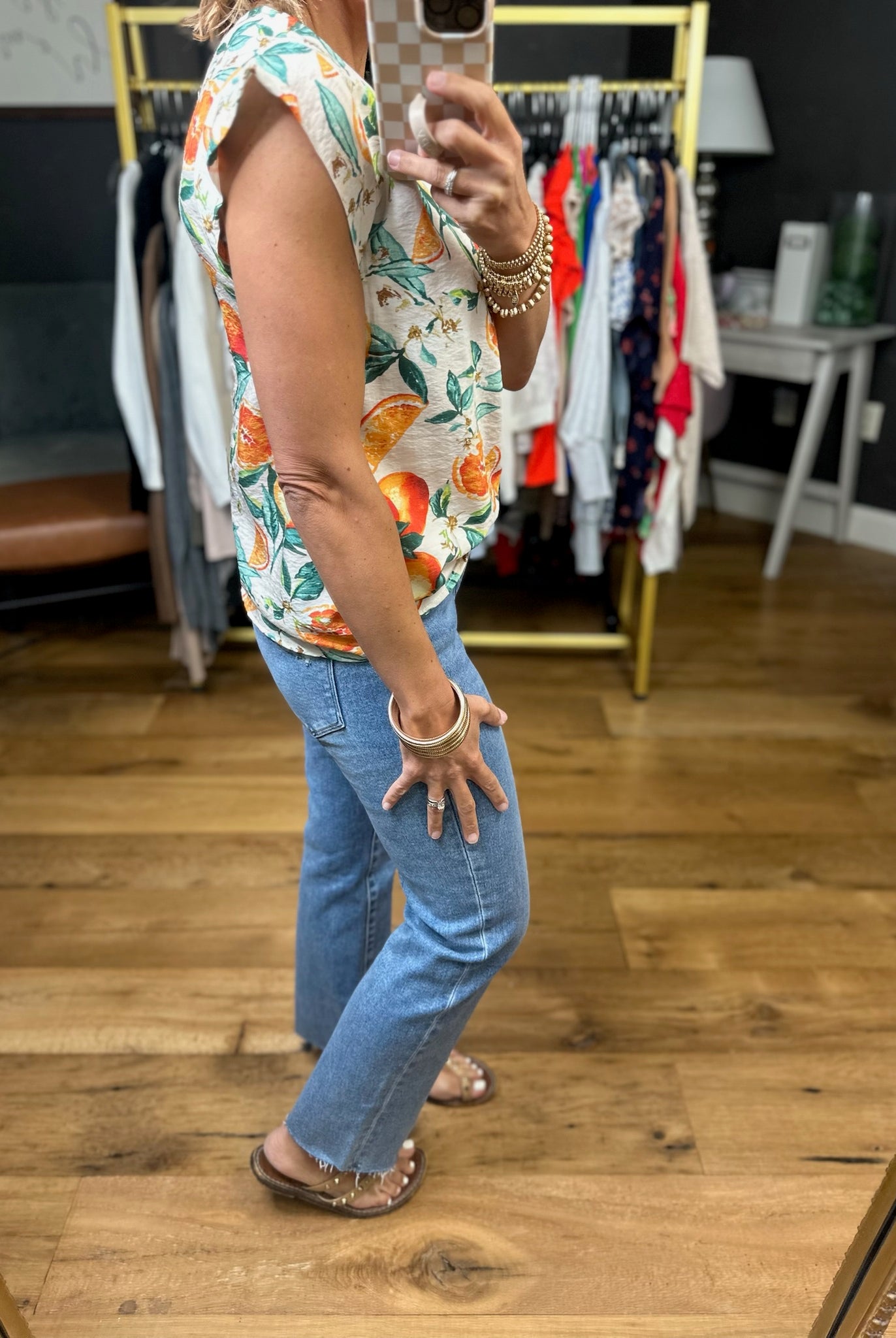 Sun-Kissed Citrus V-Neck Top-Les Amis-Anna Kaytes Boutique, Women's Fashion Boutique in Grinnell, Iowa