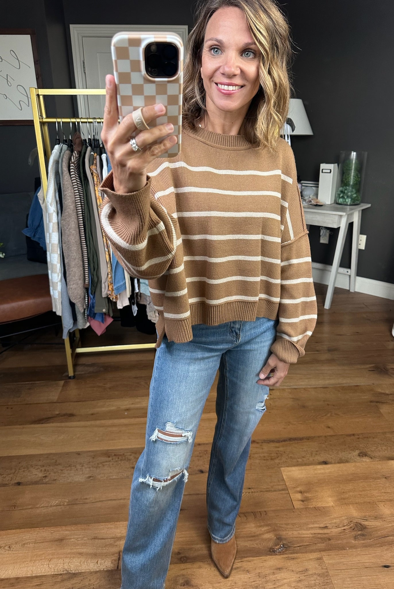 Making Things Right Striped Cropped Sweater - Camel/Shell-Wishlist-Anna Kaytes Boutique, Women's Fashion Boutique in Grinnell, Iowa