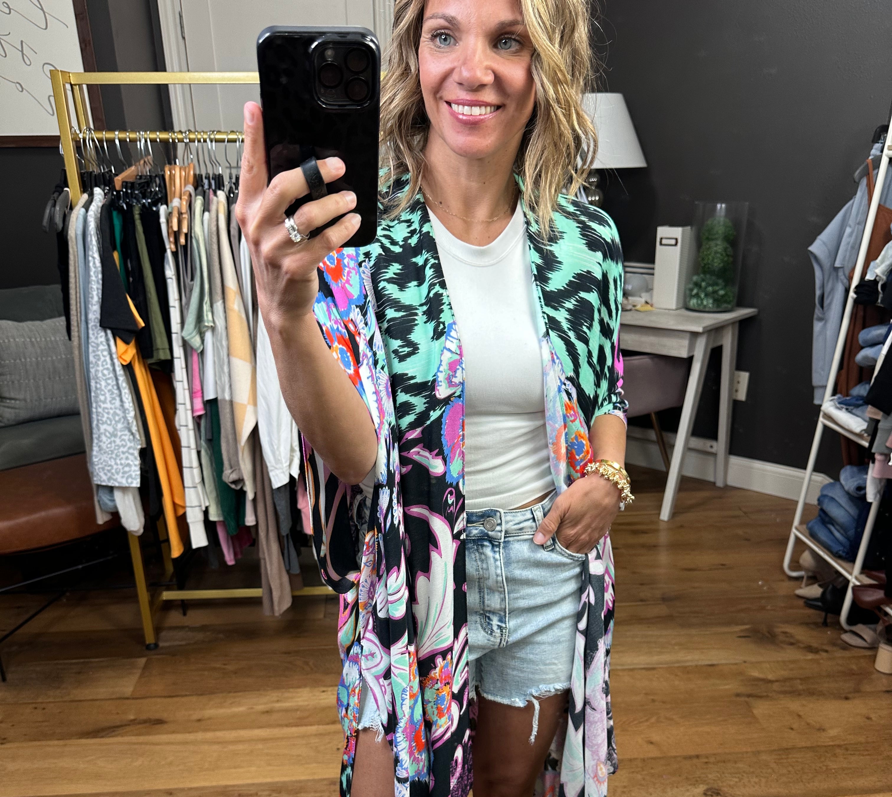 Making My Way Patterned Kimono - Black Multi-Kimonos-Urbanista 25u2299-Anna Kaytes Boutique, Women's Fashion Boutique in Grinnell, Iowa