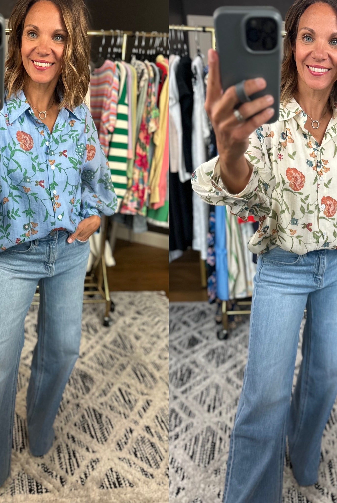 Finding Hope Floral Button-Down Top-Long Sleeves-Entro-Anna Kaytes Boutique, Women's Fashion Boutique in Grinnell, Iowa