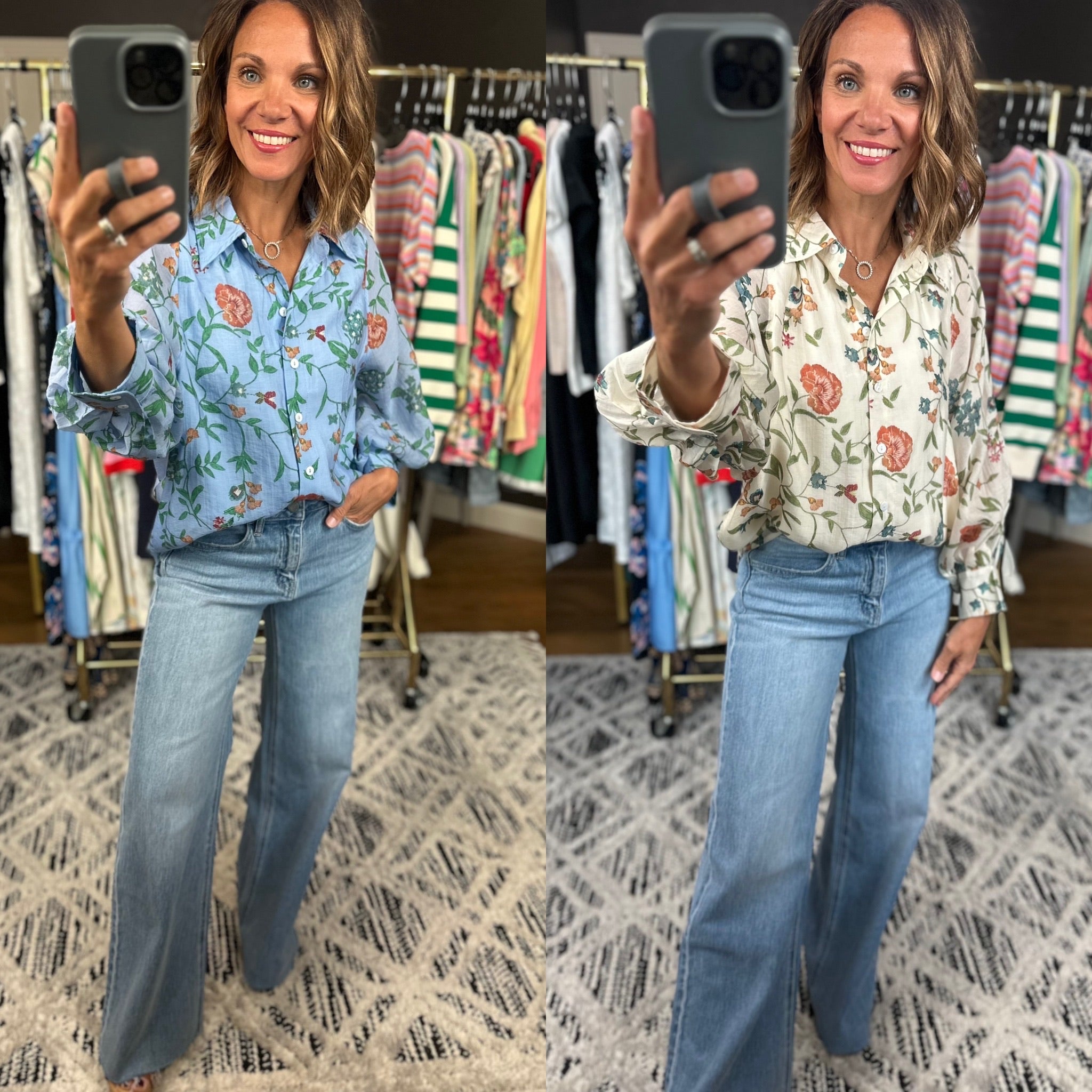 Finding Hope Floral Button-Down Top-Long Sleeves-Entro-Anna Kaytes Boutique, Women's Fashion Boutique in Grinnell, Iowa