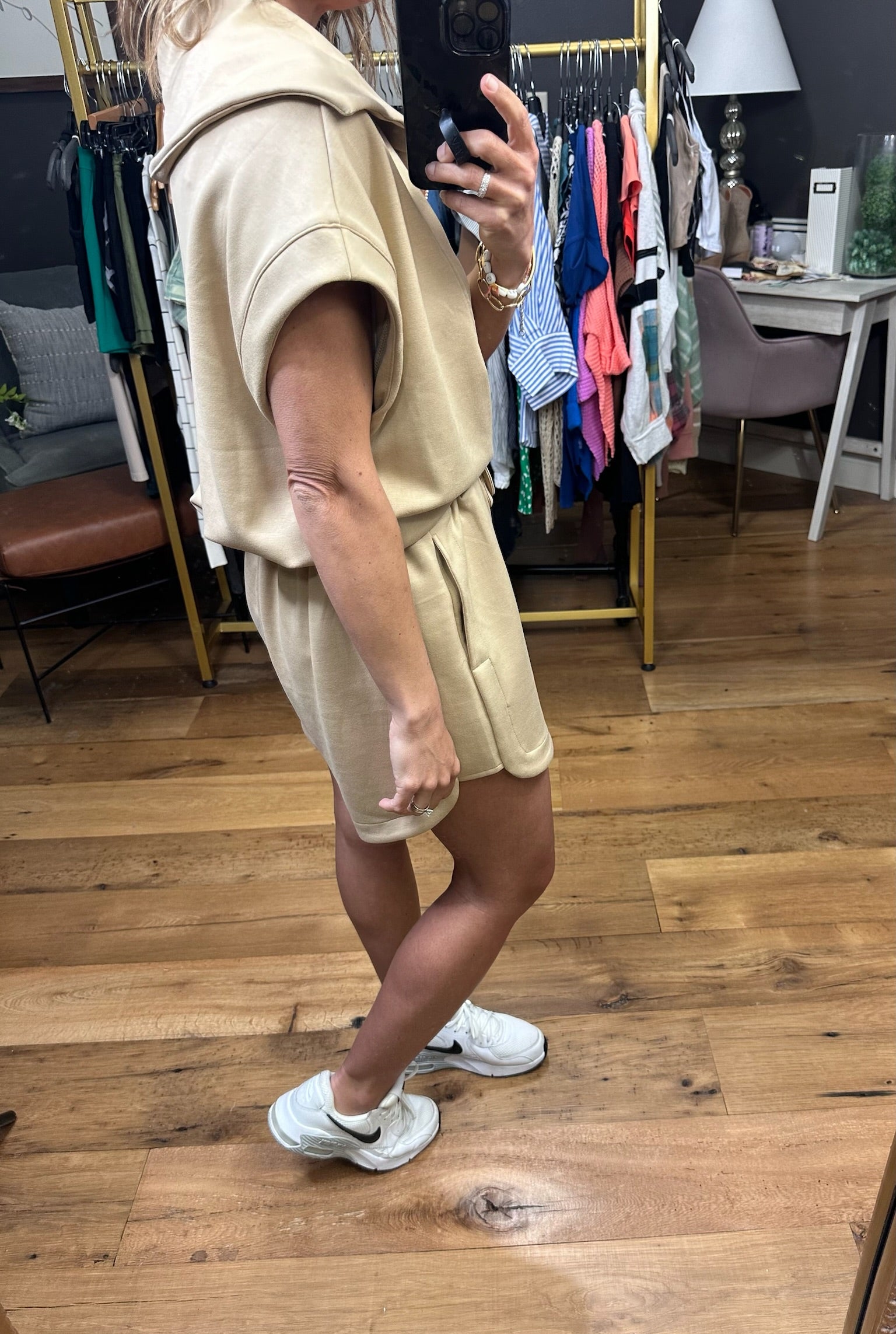 In Charge Scuba 1/2 Zip + Short Set - Taupe-Two Piece Set-Wishlist-Anna Kaytes Boutique, Women's Fashion Boutique in Grinnell, Iowa