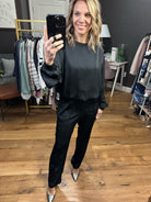 Go My Way Satin High-Waisted Pant - Black-Pants-Skies Are Blue 74145-Anna Kaytes Boutique, Women's Fashion Boutique in Grinnell, Iowa