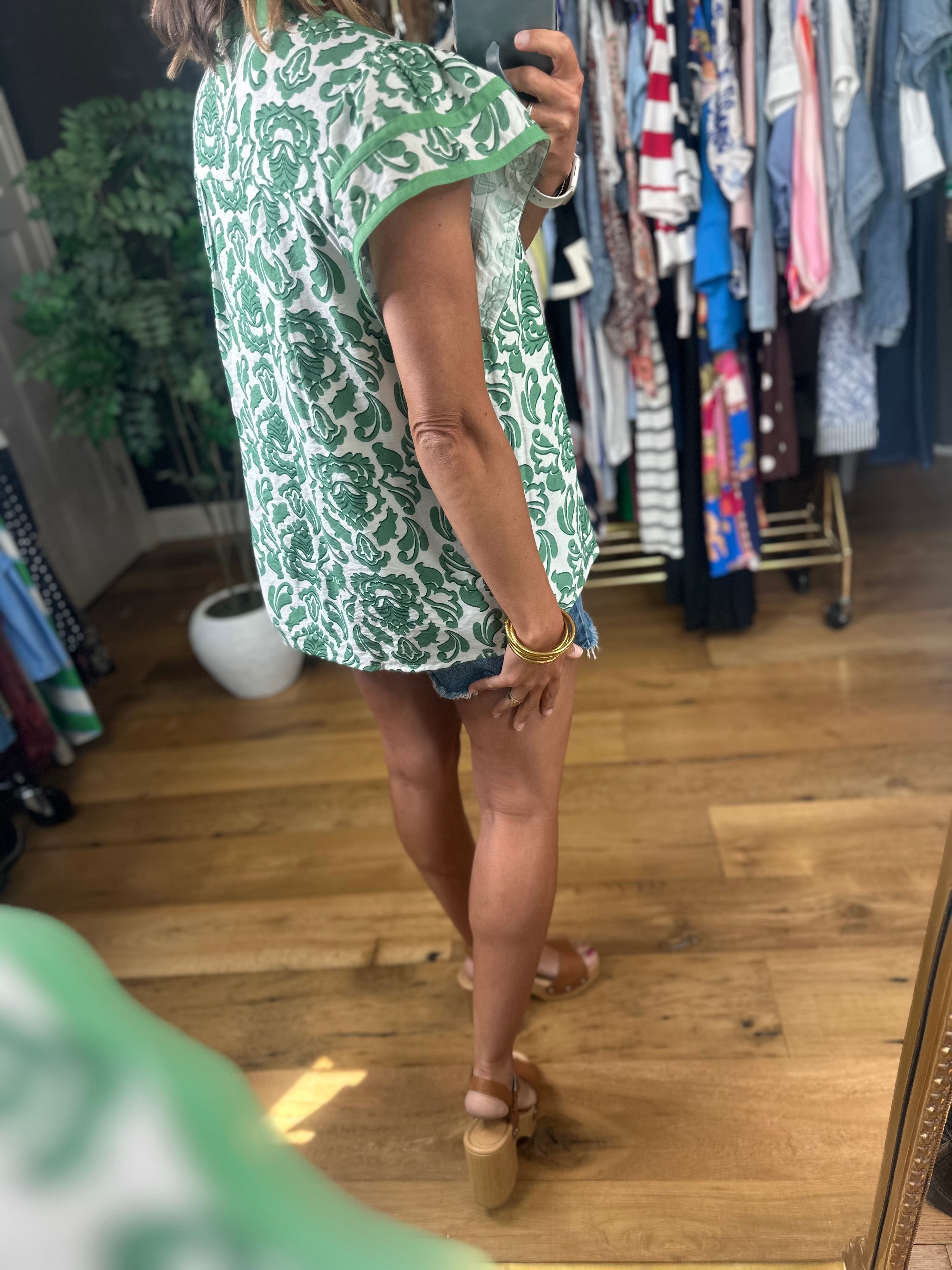 Late Spring Moment Patterned Top-Short Sleeves-Umgee-Anna Kaytes Boutique, Women's Fashion Boutique in Grinnell, Iowa